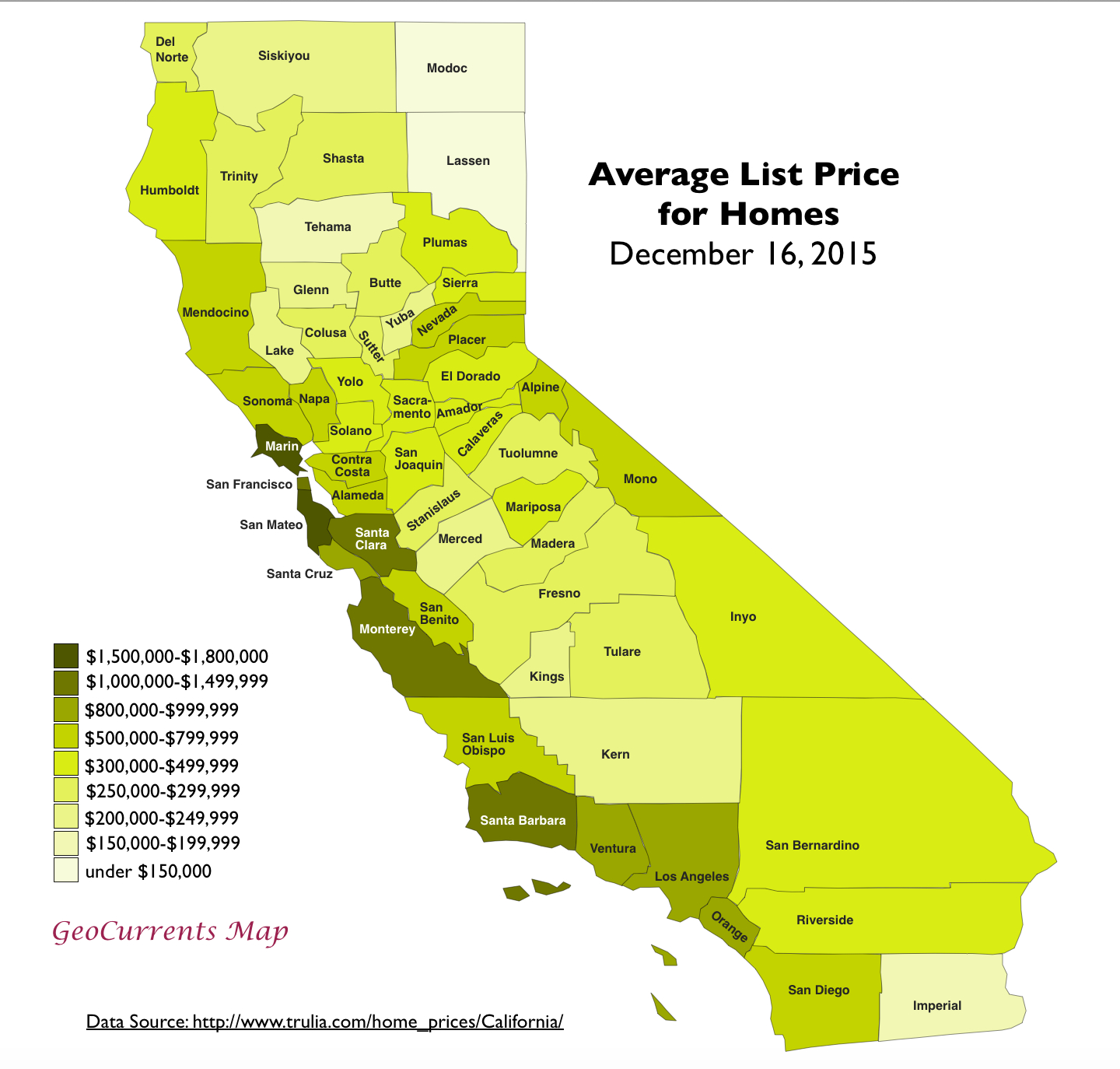 Mapping The Extraordinary Cost Of Homes In California | Geocurrents - California Cost Of Living Map