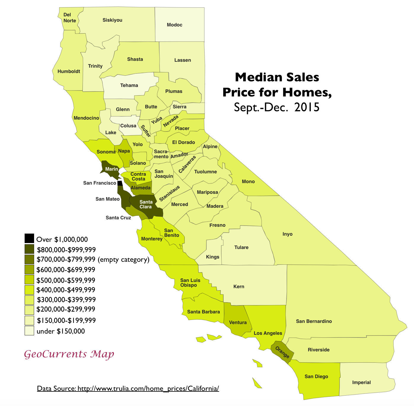 Mapping The Extraordinary Cost Of Homes In California | Geocurrents - Https Www Map Of California