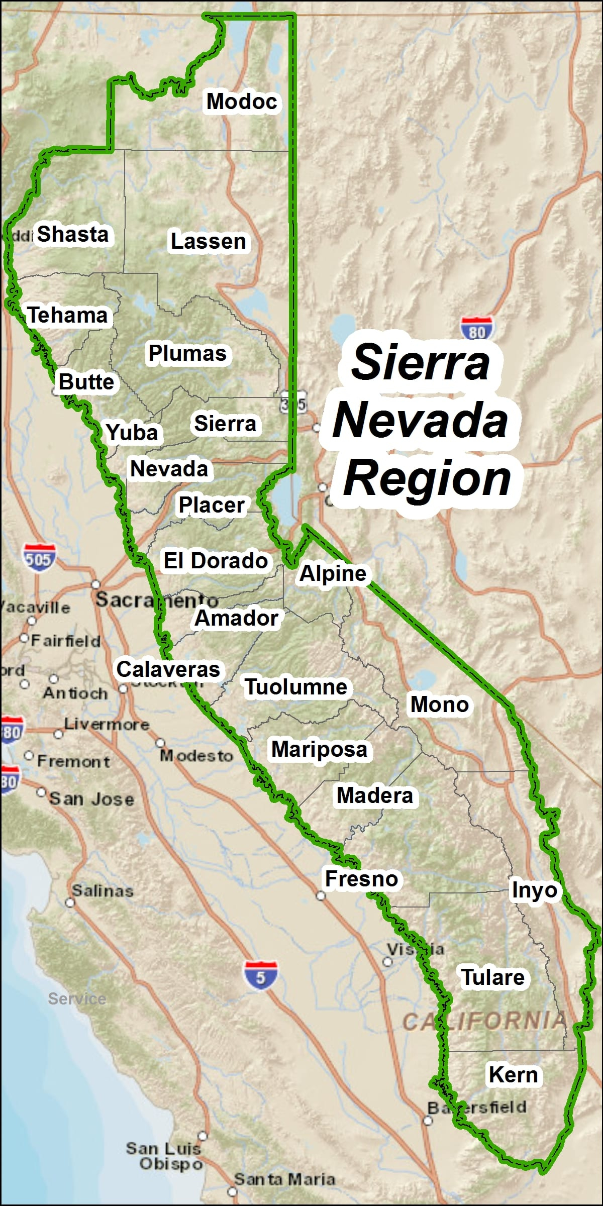 Maps – Sierranevada - Sierra California Map