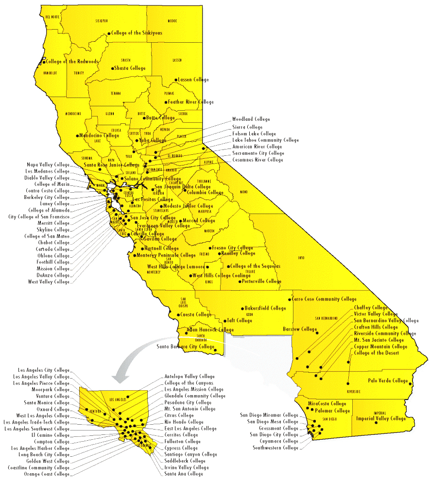 Maps With Road Southern California Colleges Map - Klipy - California Community Colleges Map