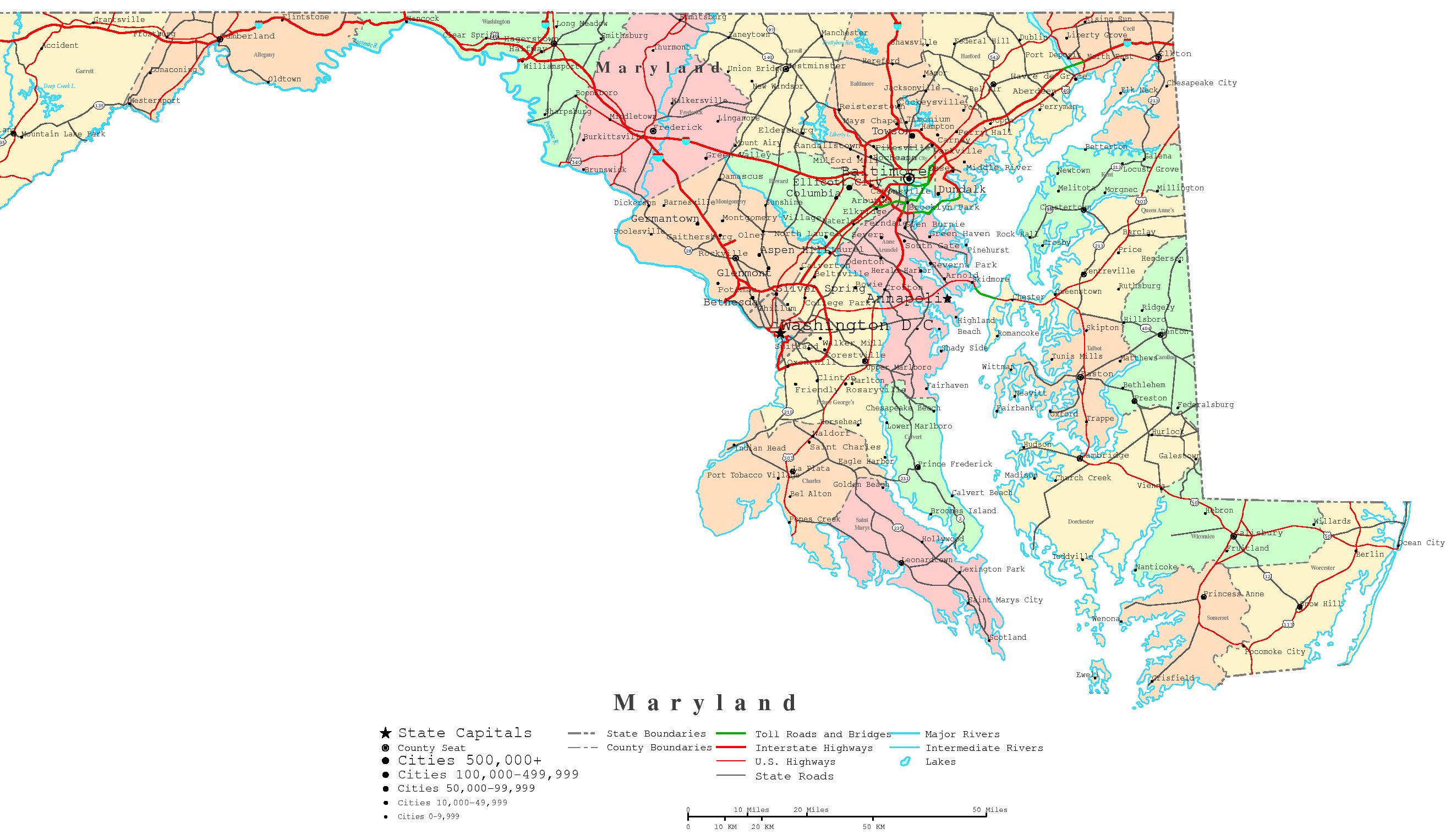 Maryland Printable Map - Printable Map Of Annapolis Md