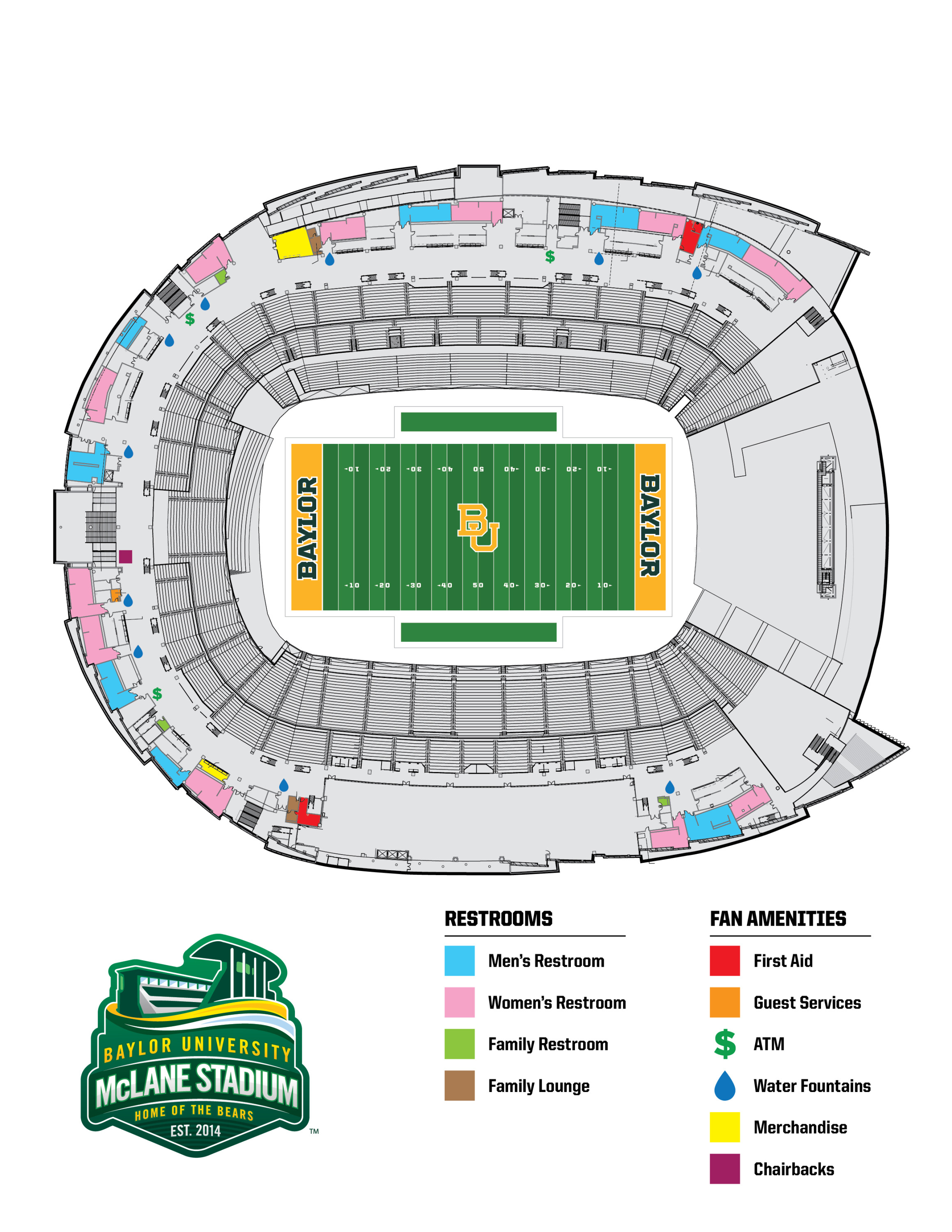 Mclane Stadium - Baylor University Athletics - University Of Texas Stadium Seating Map