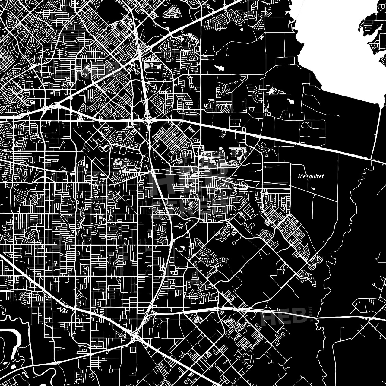 Mesquite, Texas, Downtown Map, Dark | Hebstreits - Mesquite Texas Map