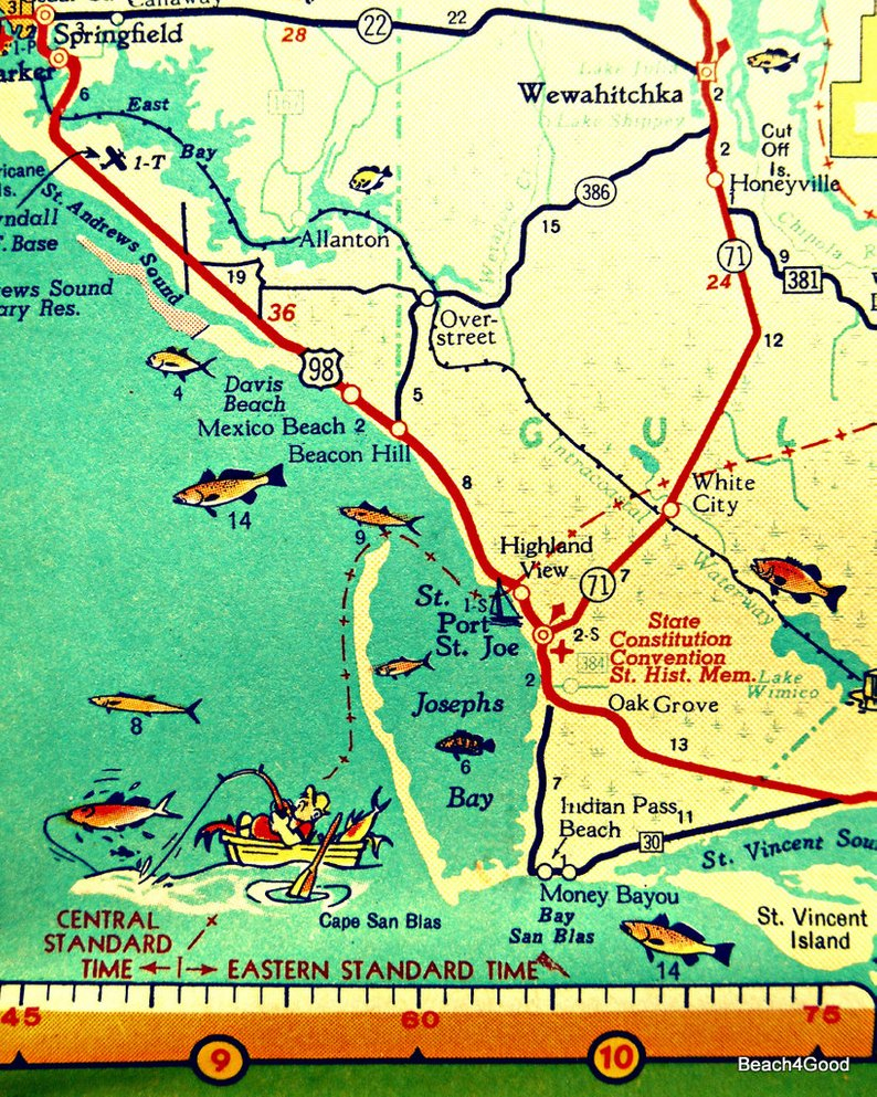 Mexico Beach Map Art Print Florida Map Art Port St Joe Map | Etsy - Vintage Florida Map