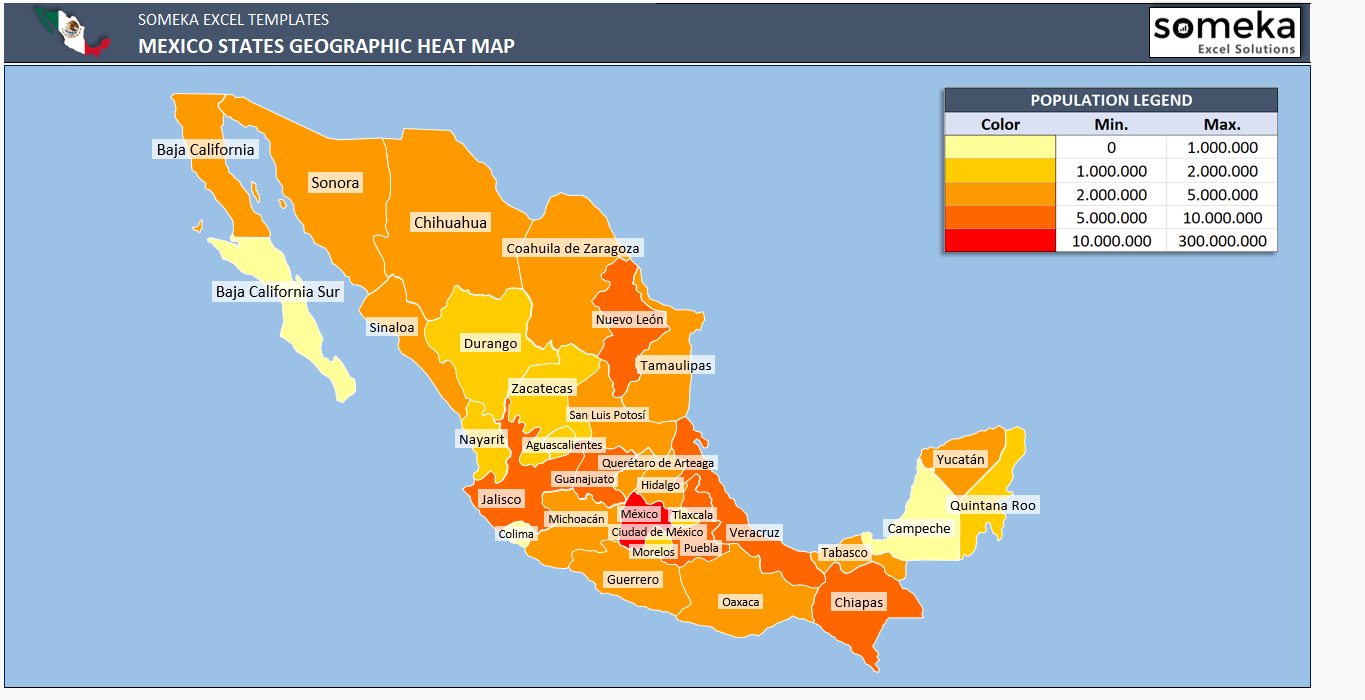 Mexico Heat Map Generator - Automatically Colored States In Excel - California Heat Map