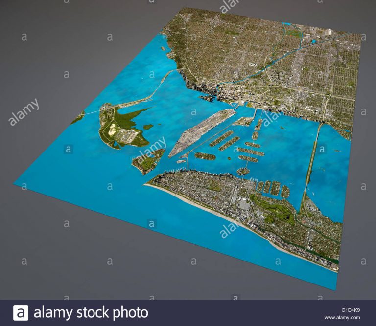 Miami Map, Satellite View, Aerial View, Florida, United States Of ...