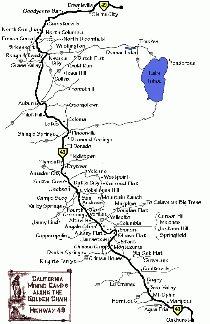 Mining Camp Map Highway 49 | Vacation Spots In Cali | California Map - California Gold Prospecting Map