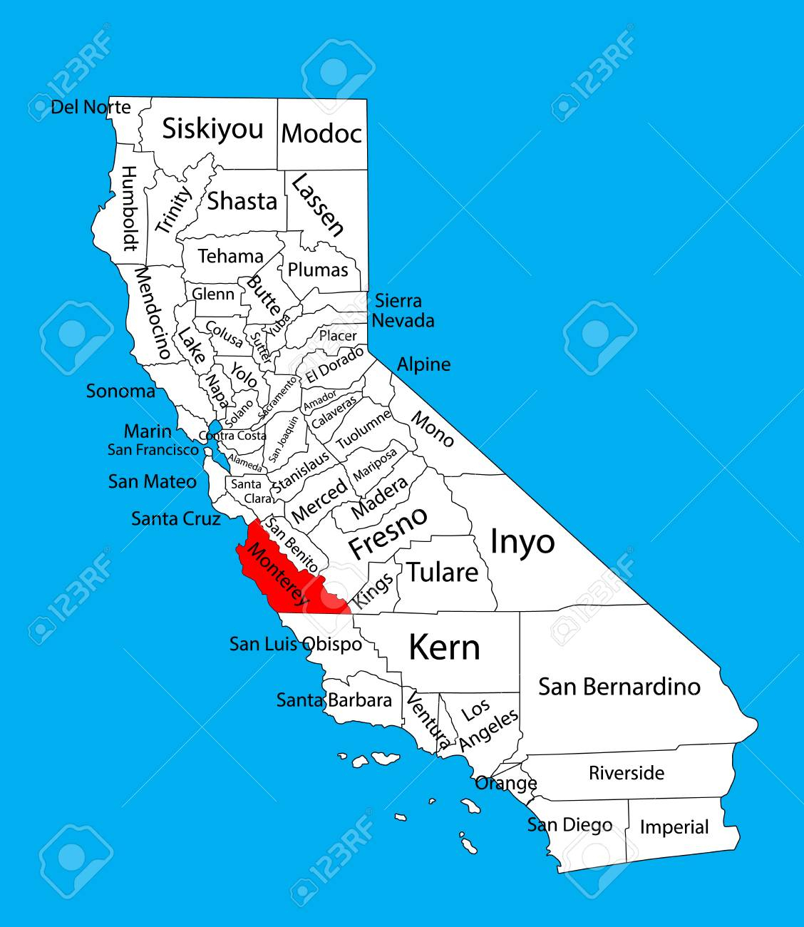 Monterey County (California, United States Of America) Vector - Free Editable Map Of California Counties