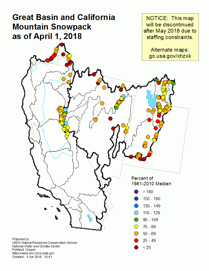 Mountain Snowpack Map - The Great Basin And California - California Snowpack Map