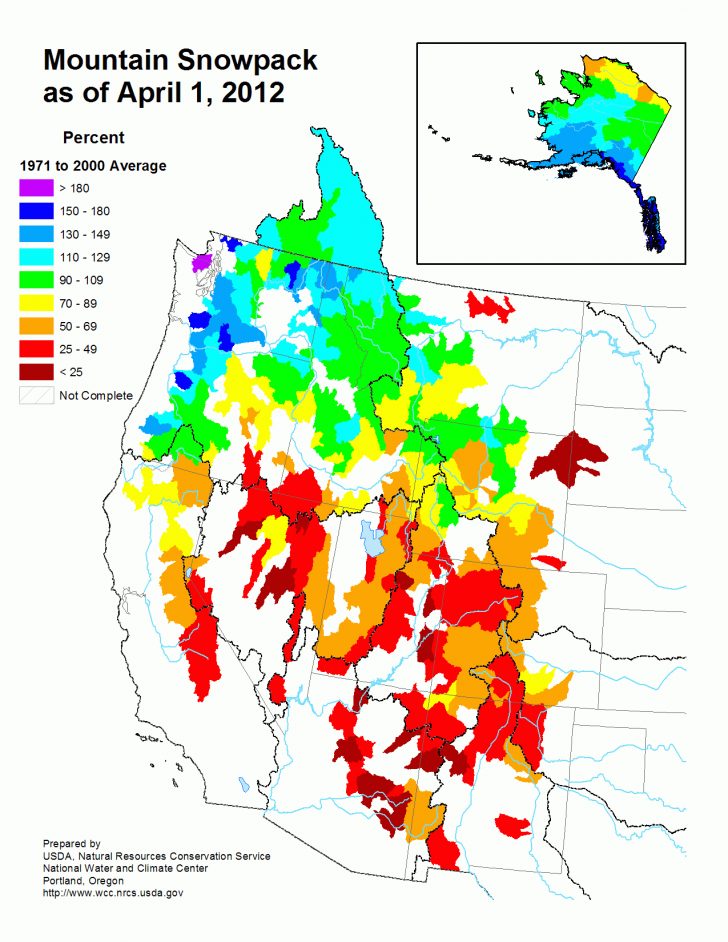 Mountain Snowpack Map Western Us Snow Level Map California