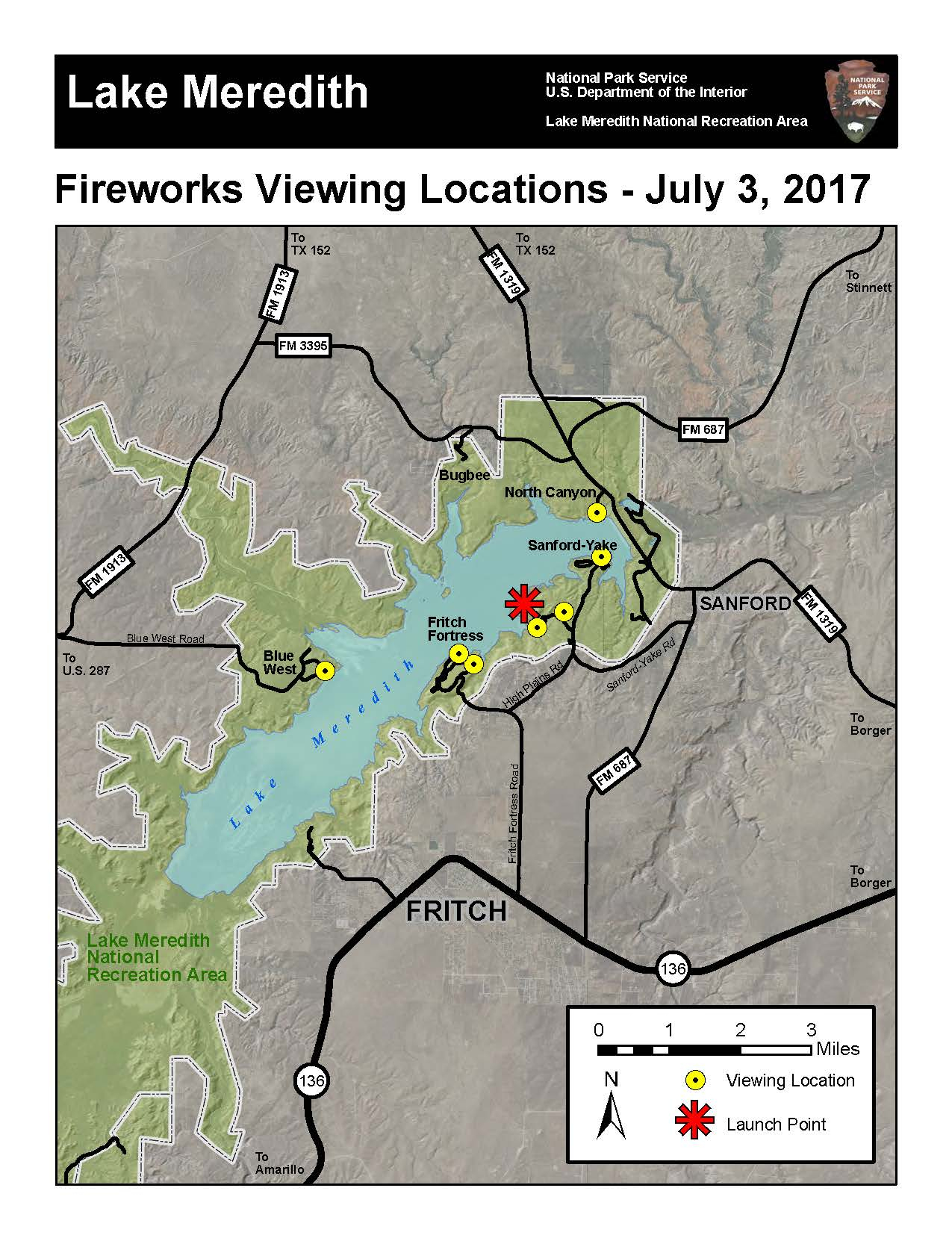 Music And Fireworks At The Lake - Lake Meredith National Recreation - Fritch Texas Map