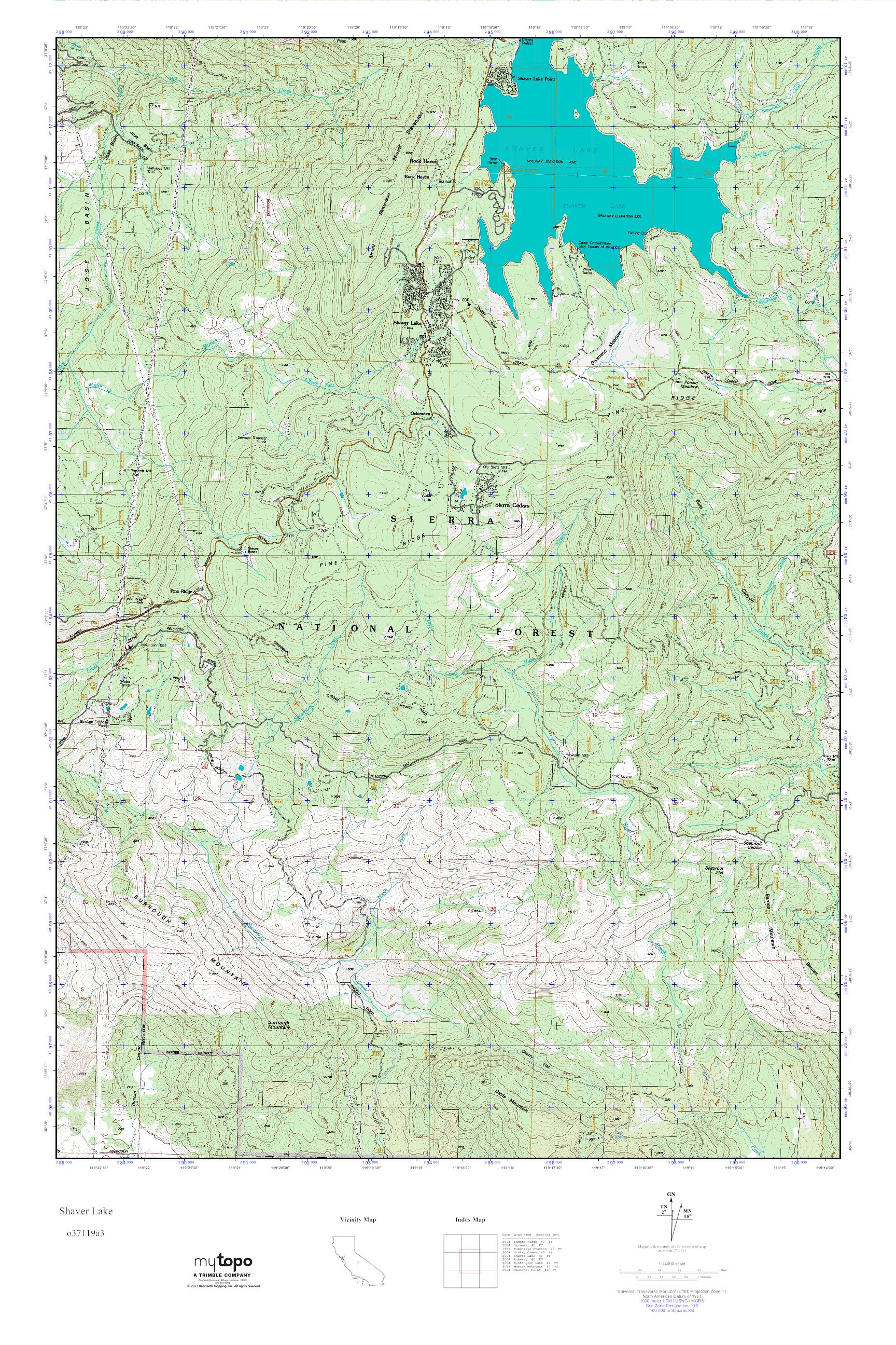 Mytopo Shaver Lake, California Usgs Quad Topo Map - Shaver Lake California Map