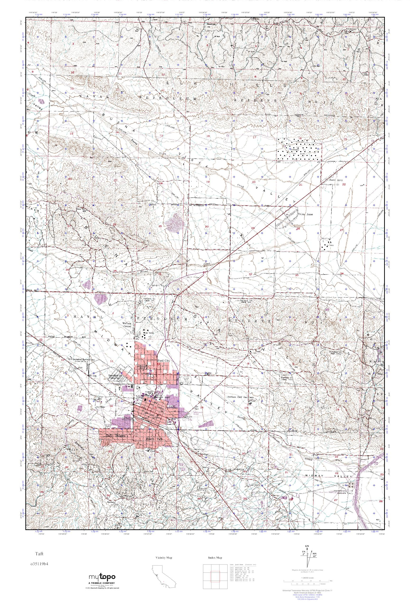 Mytopo Taft, California Usgs Quad Topo Map - Taft California Map
