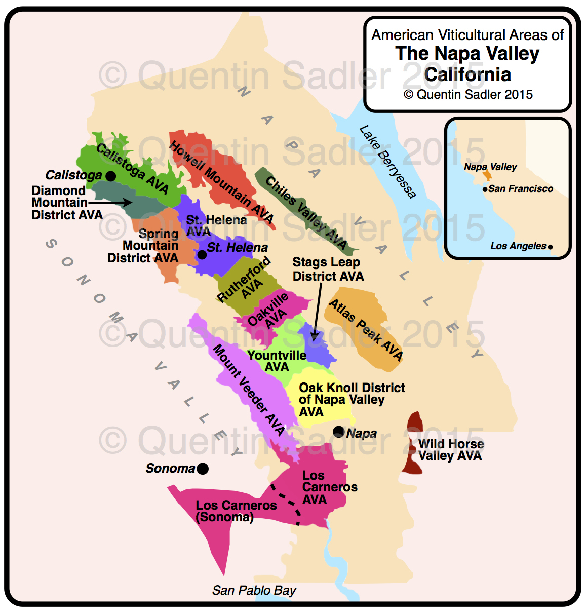 Napa Valley Map | Quentin Sadler&amp;#039;s Wine Page - Napa California Map