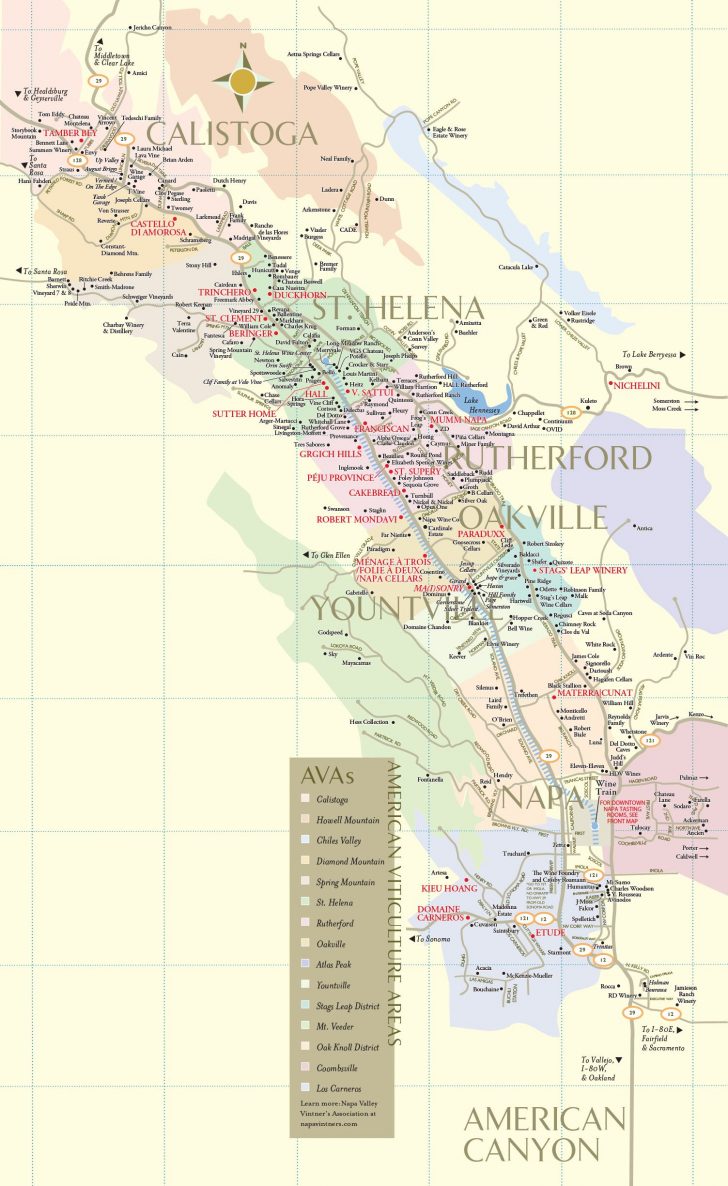 Napa Valley Winery Map And Official Visitor S Guide Information Napa California Map