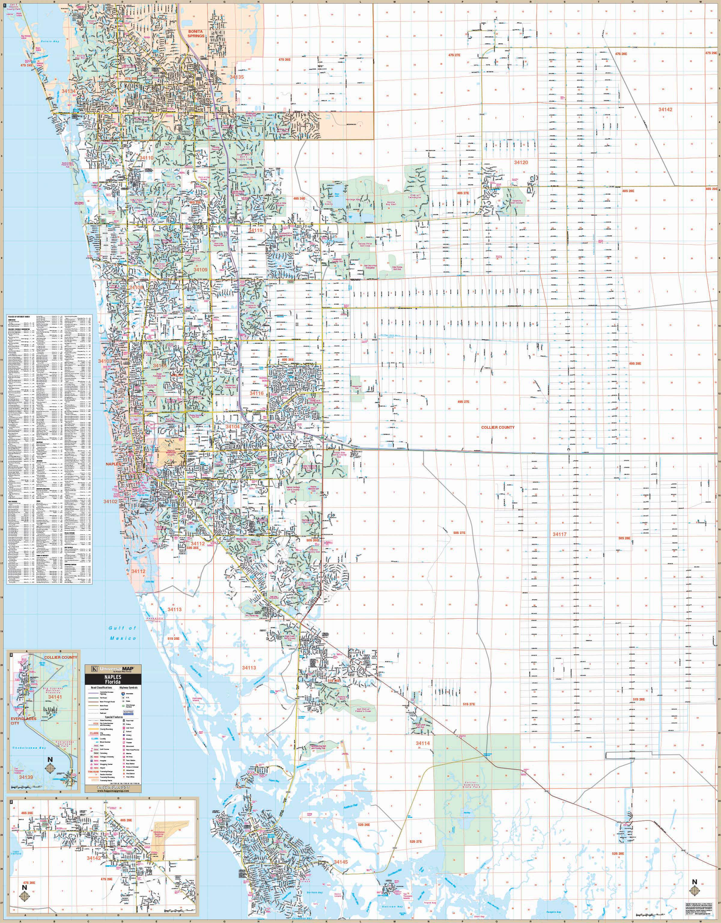 Naples &amp;amp; Collier Co, Fl Wall Map – Kappa Map Group - Collier County Florida Map