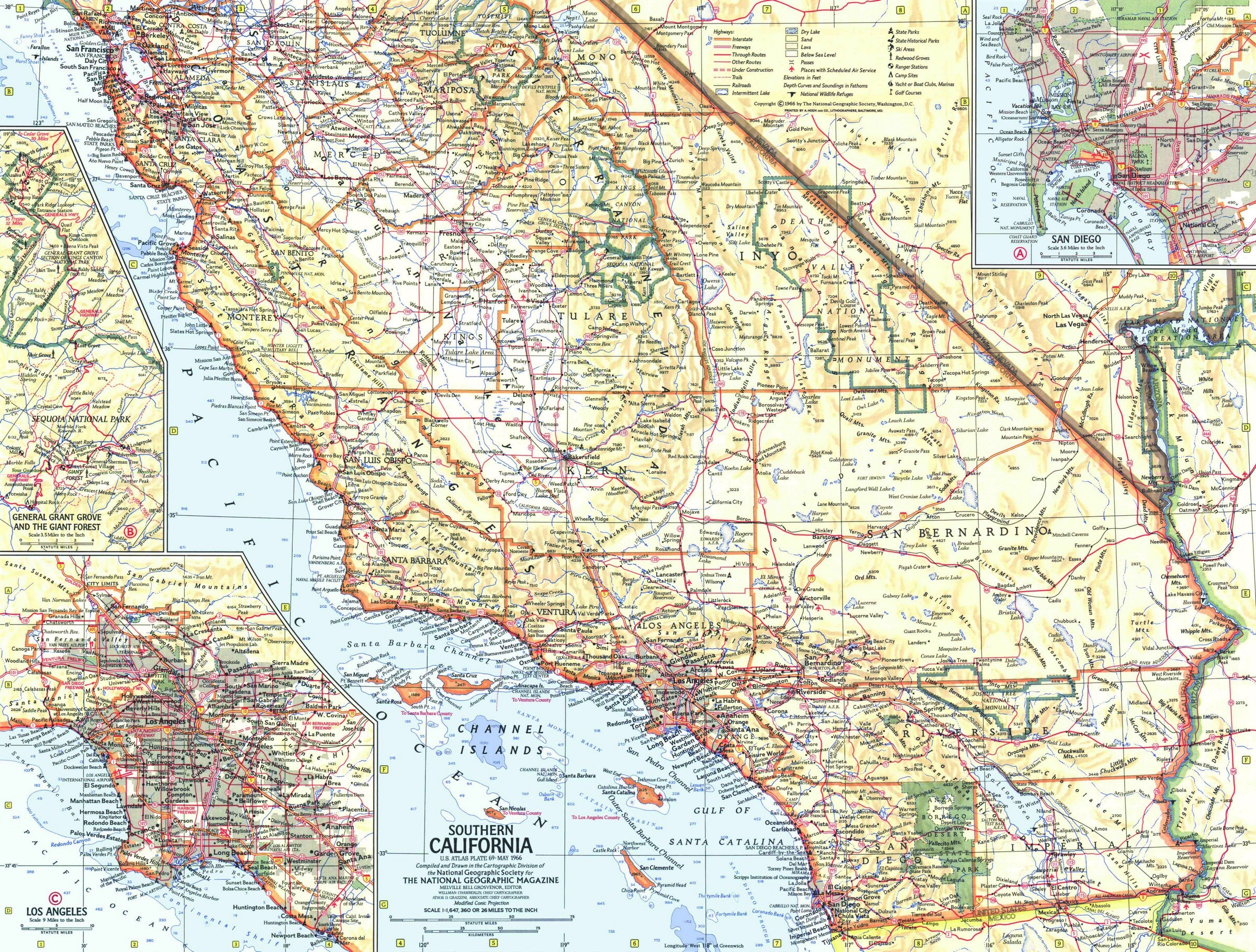 National Geographic Southern California Map 1966 - Maps - Southern California Wall Map