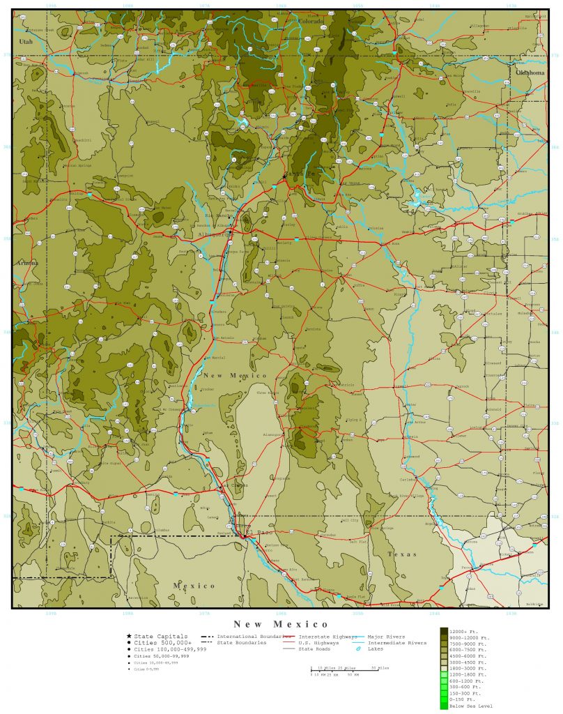 New Mexico Elevation Map - Texas Elevation Map By County - Printable Maps