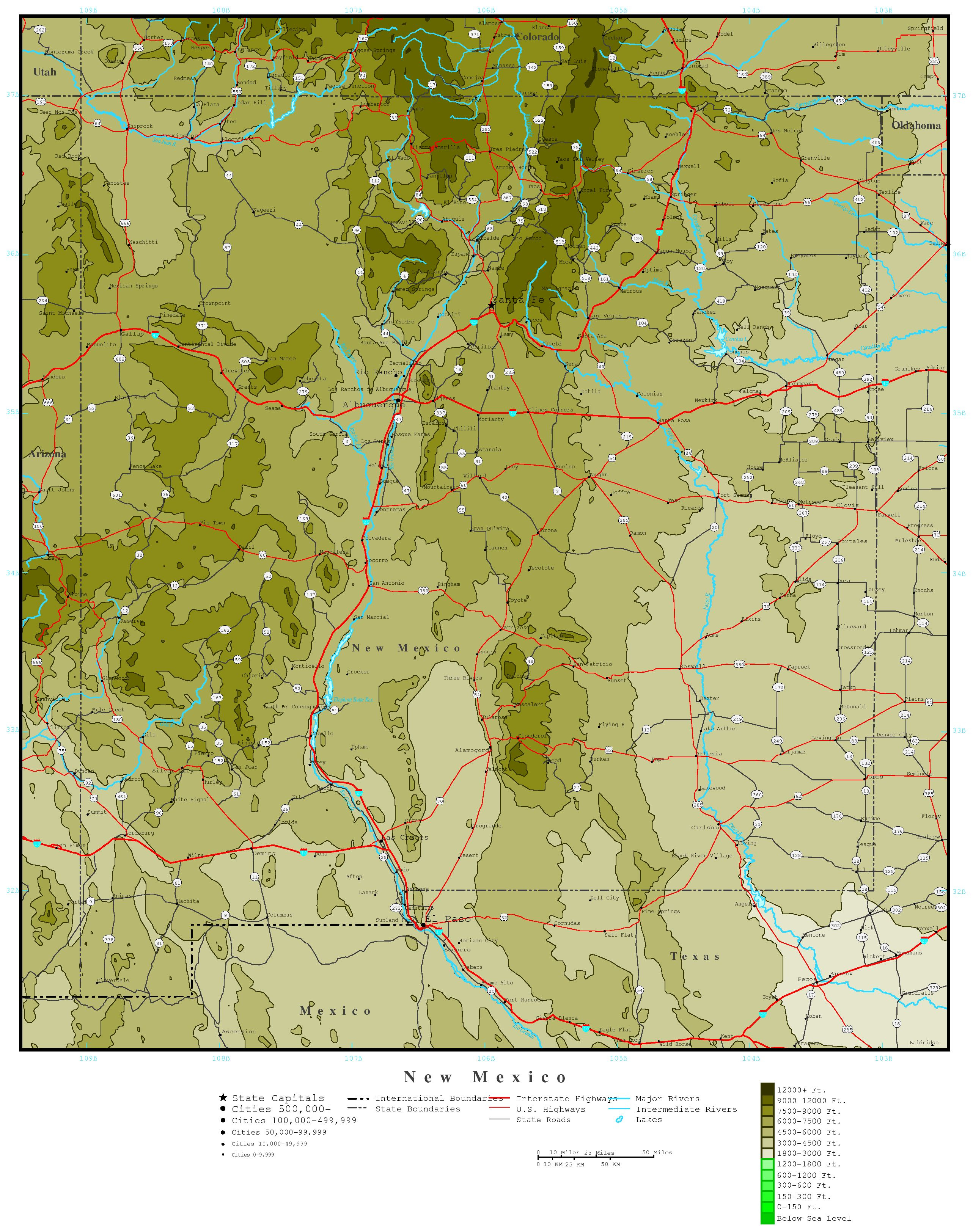 New Mexico Elevation Map - Texas Elevation Map By County