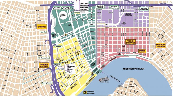 New Orleans Area Maps On The Town New Orleans Street Map Printable 728x403 