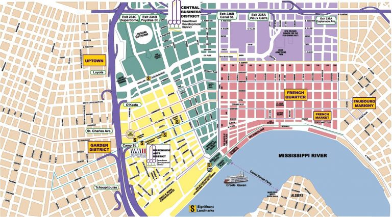 New Orleans Area Maps On The Town New Orleans Street Map Printable 