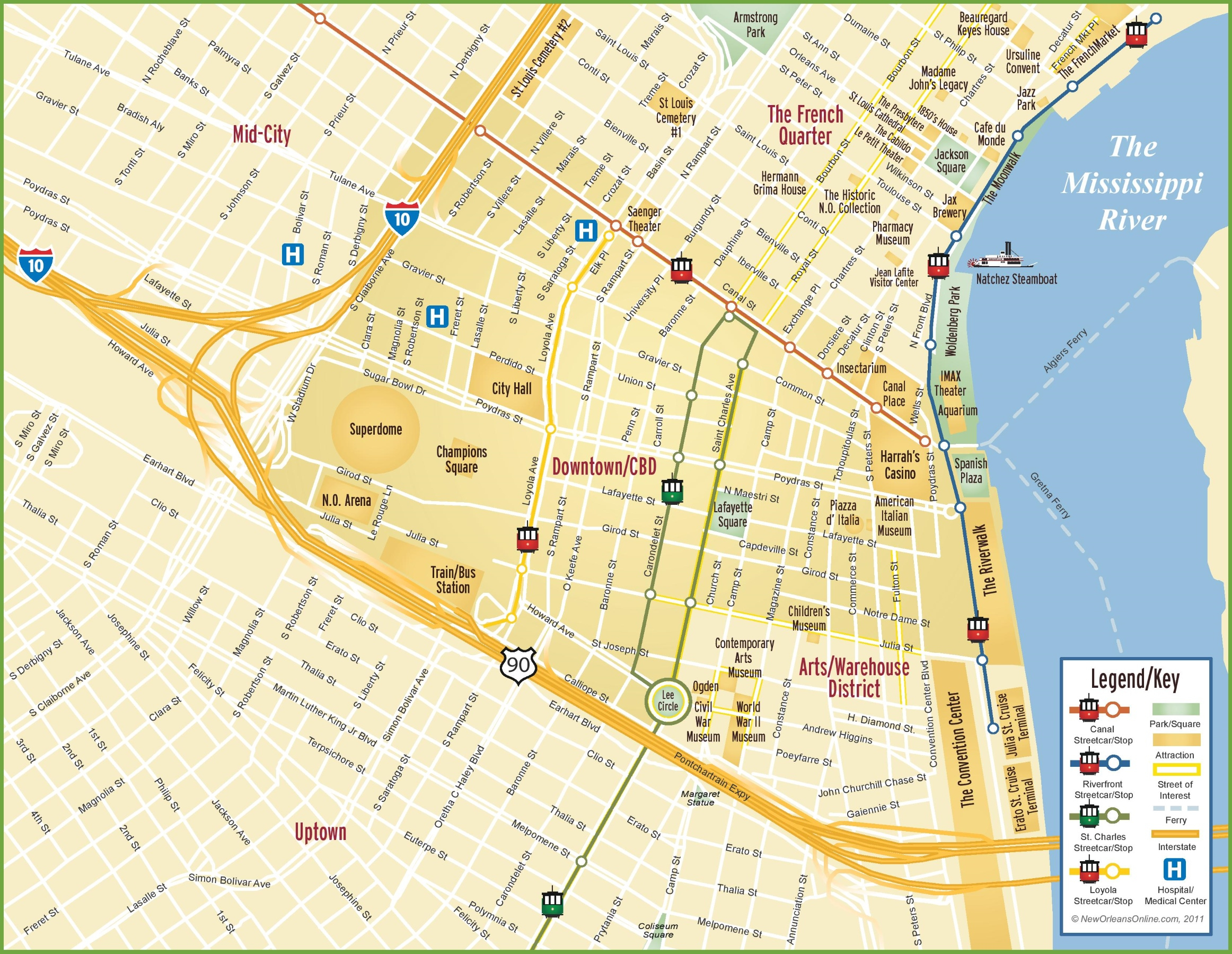 New Orleans Cbd And Downtown Map - Printable Map Of New Orleans