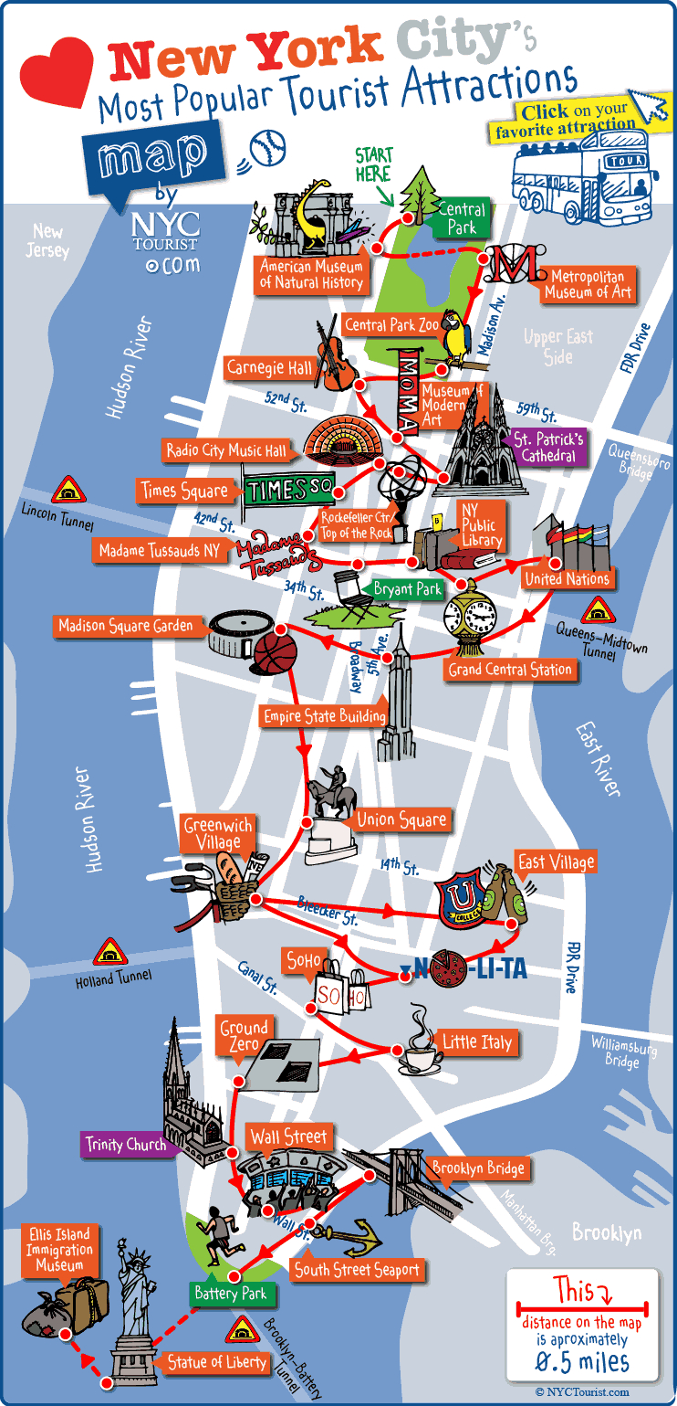 New York City Most Popular Attractions Map - Map Of New York Attractions Printable