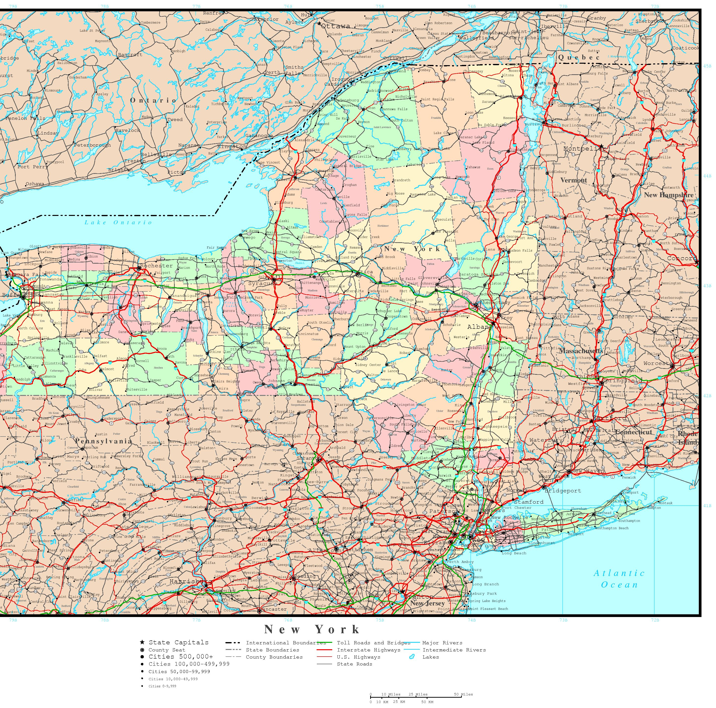 New York Political Map - Road Map Of New York State Printable
