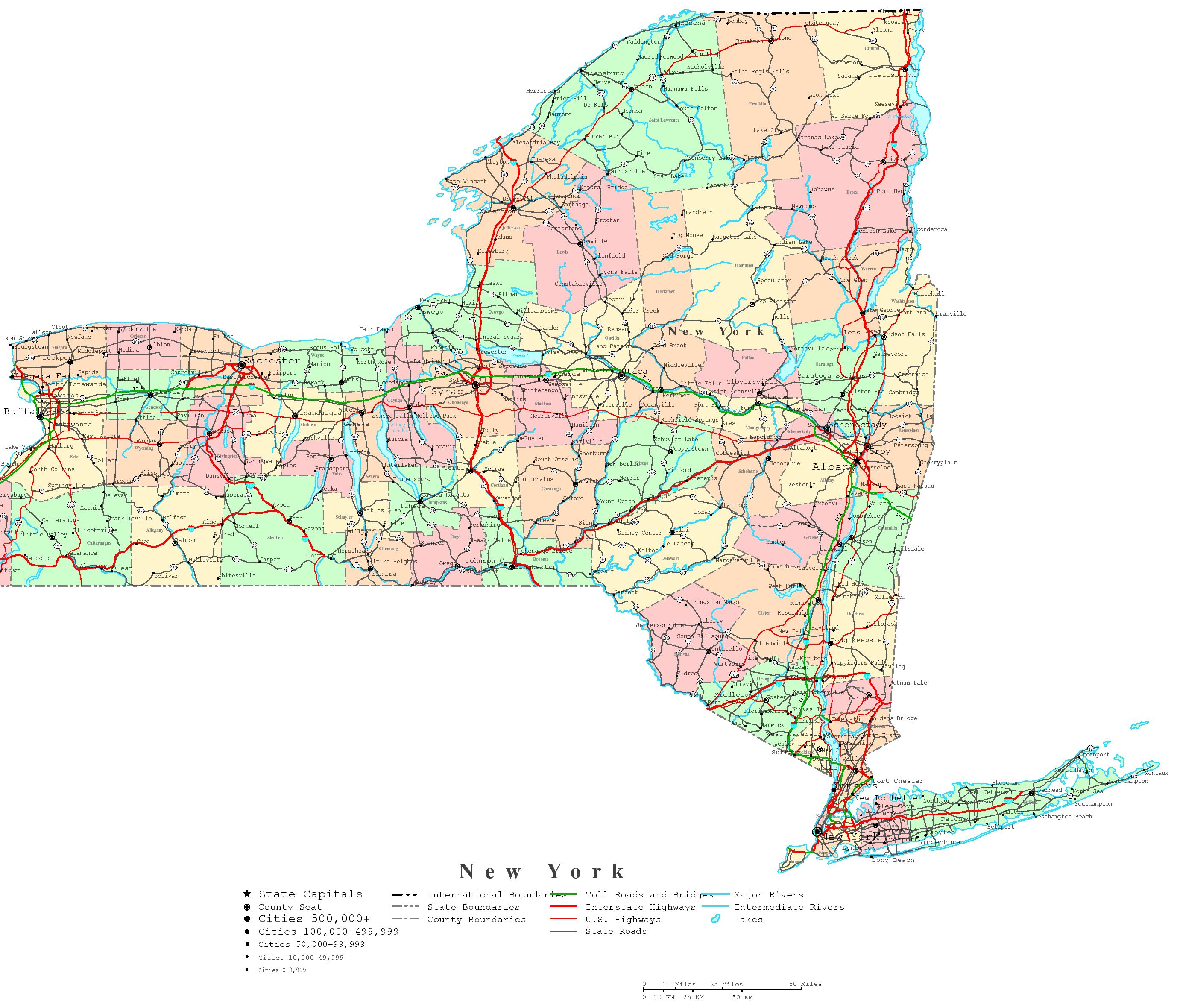 New York Printable Map - Road Map Of New York State Printable