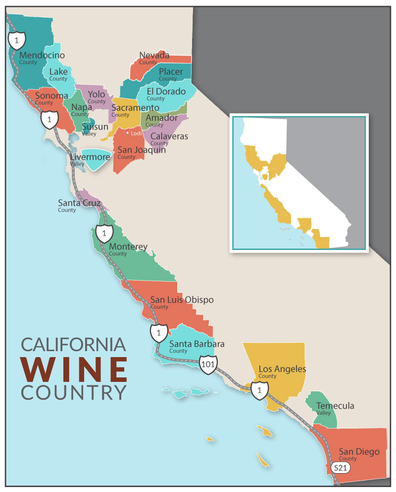 Newer Wine Country California Map With Cities Wine Regions - Wine Country Map Of California
