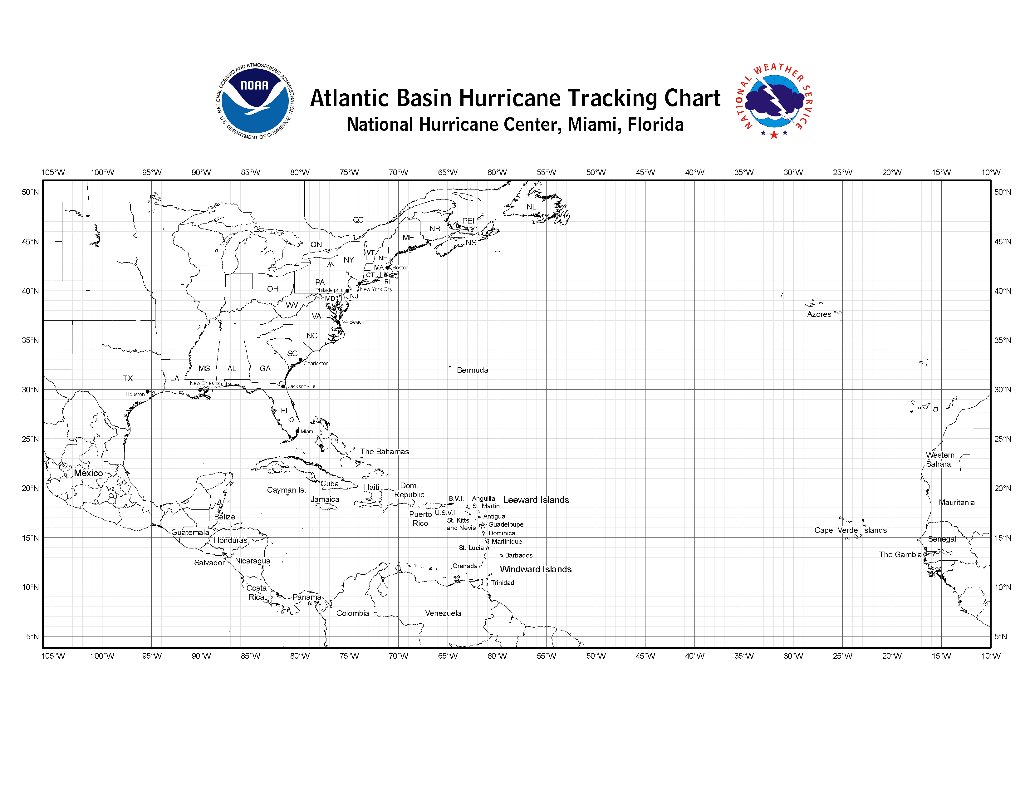 Nhc Blank Tracking Charts - Printable Hurricane Tracking Map