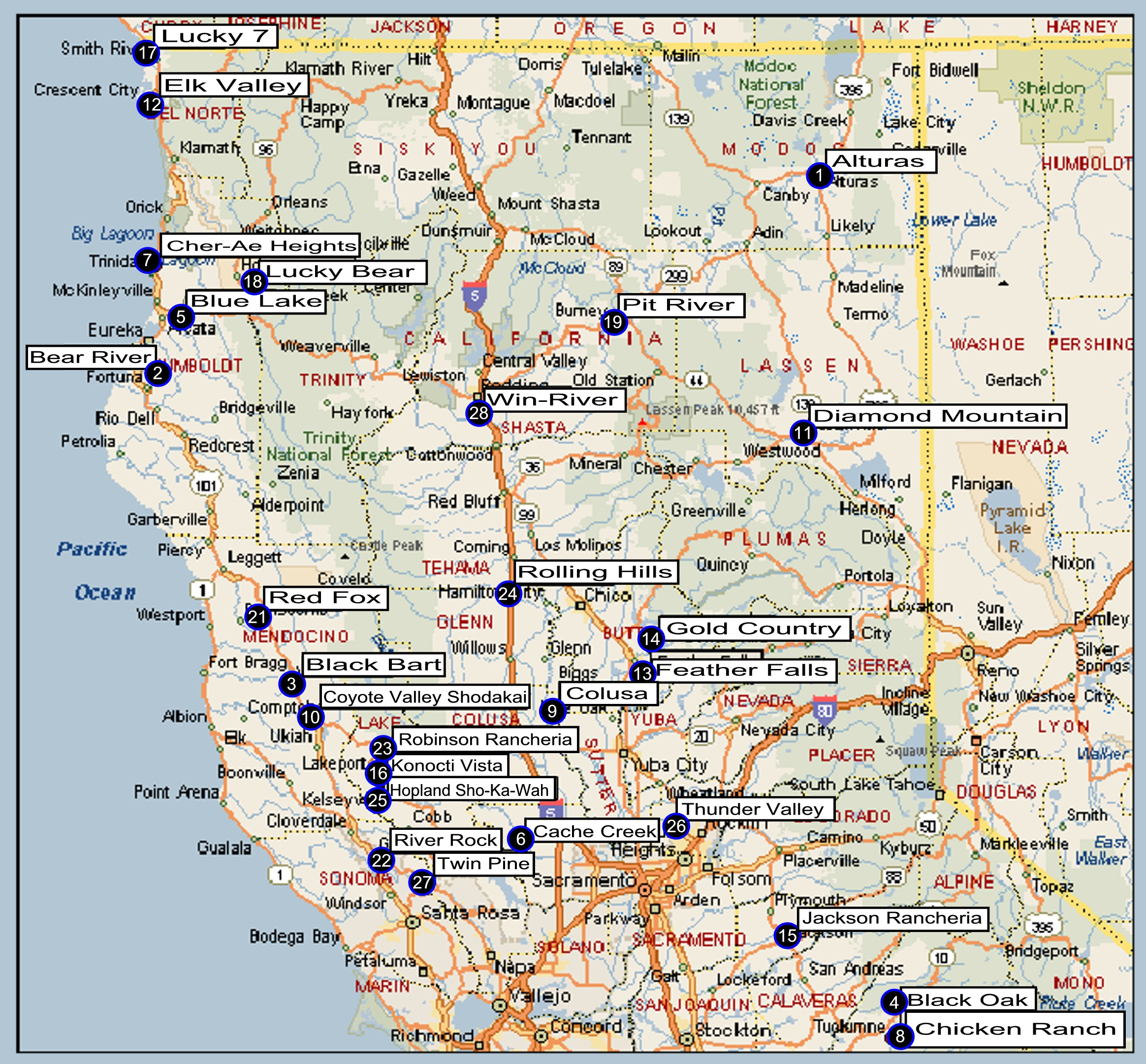 Norcal Map Google Maps California Indian Casinos California Map - California Indian Casinos Map