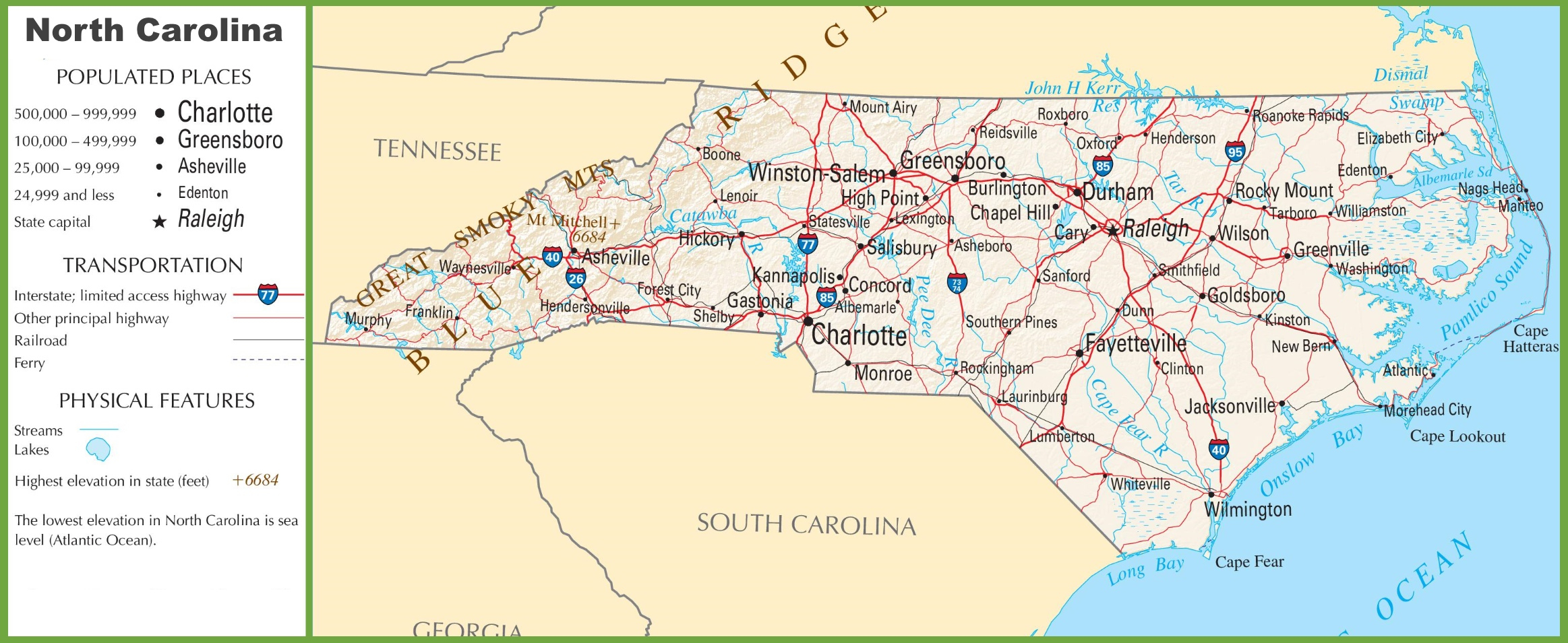 North Carolina Highway Map - Printable Map Of North Carolina