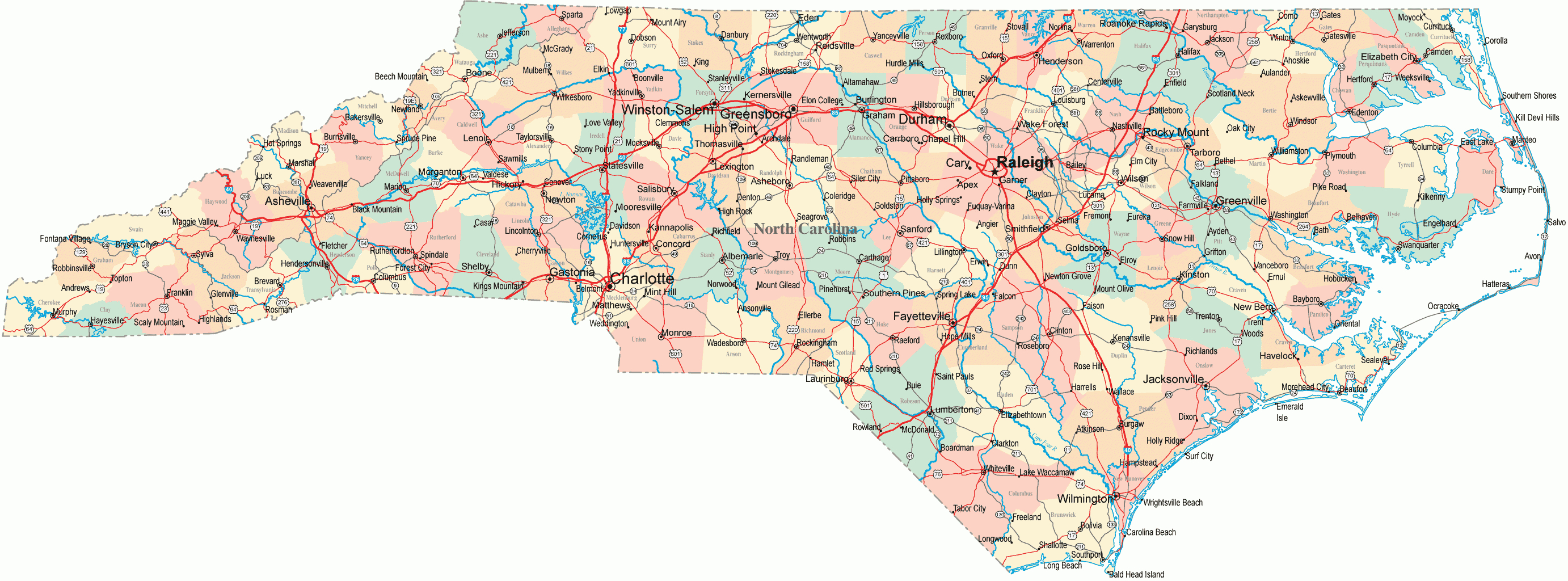North Carolina Map - Free Large Images | Pinehurstl | Pinterest - Printable Map Of North Carolina