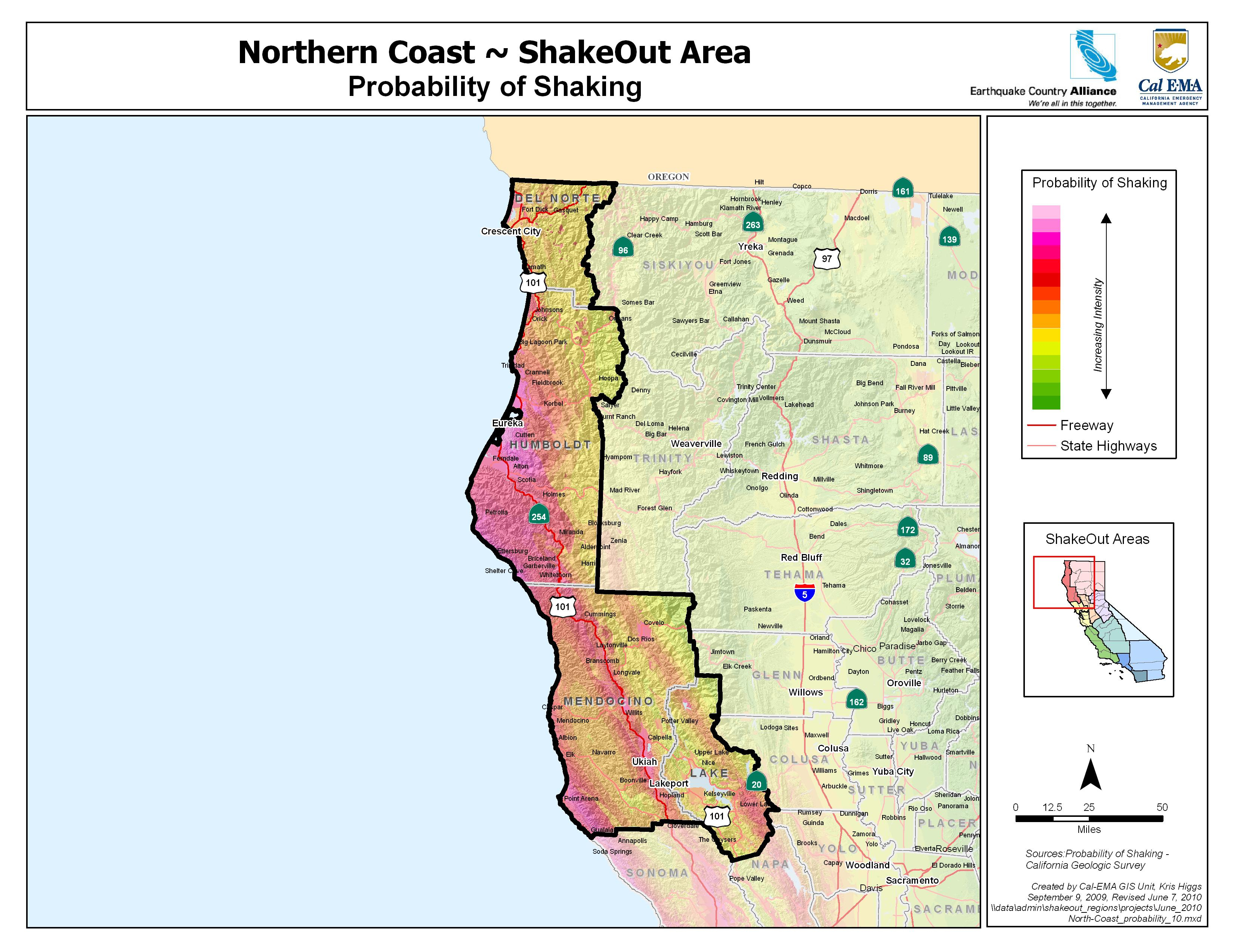 North Coast Probability Map Detailed Of Map Map Of Northern - Map Of Northern California Coast