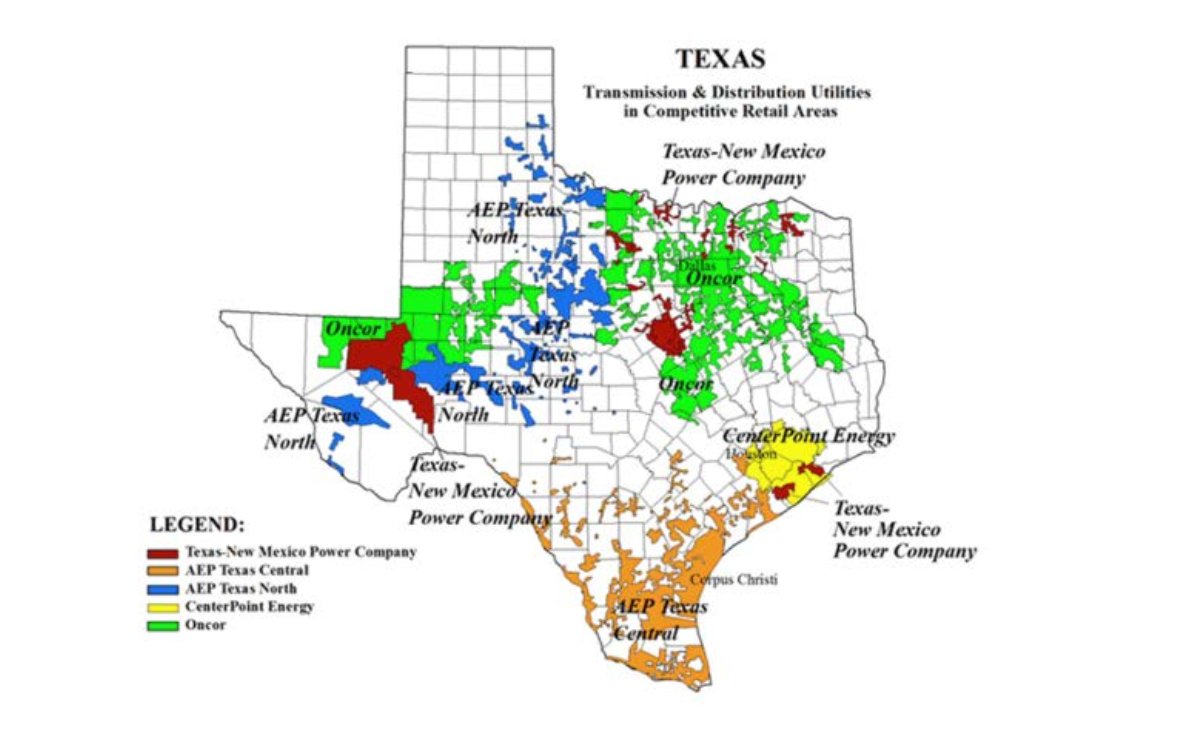 Of The Texas Utilities, Take Centerpoint - American Electric Power - Texas Utility Map