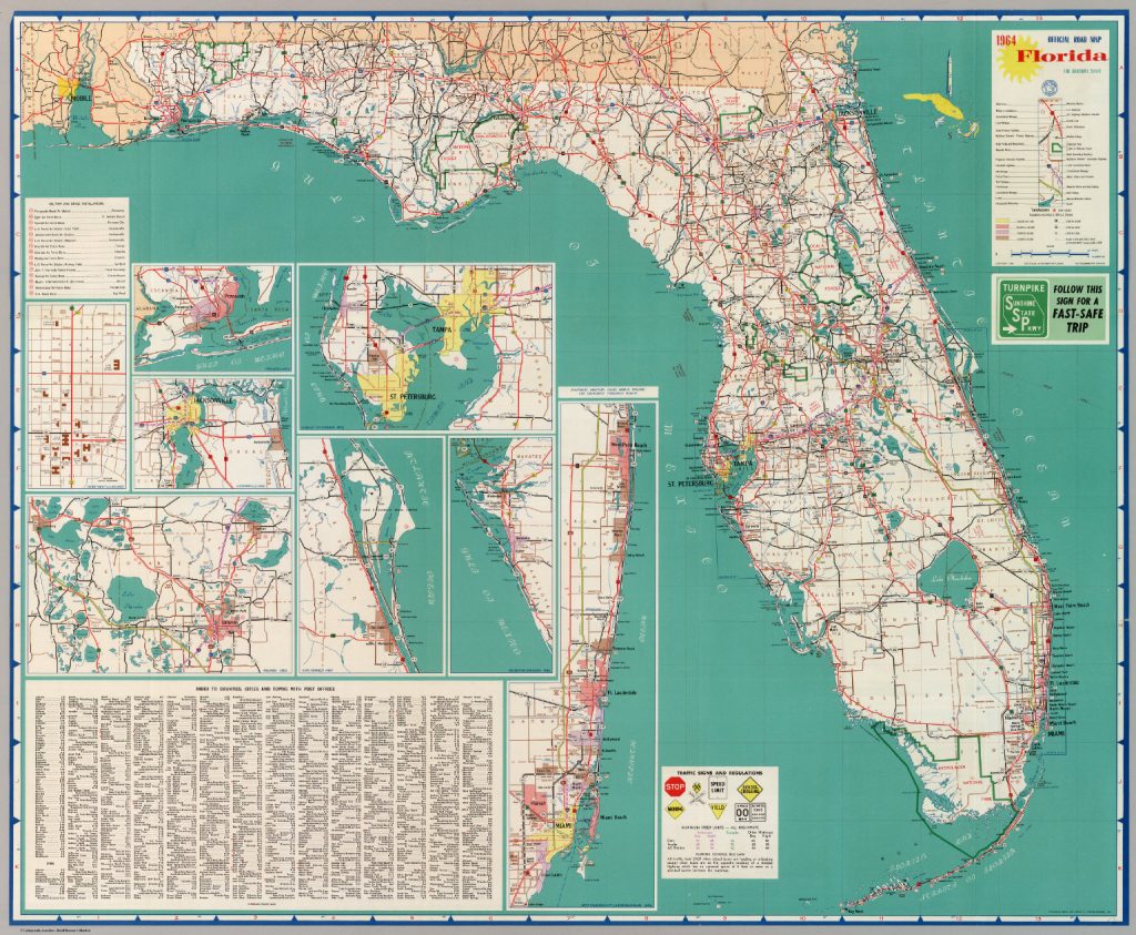 Official Road Map Florida The Sunshine State - David Rumsey - Detailed ...