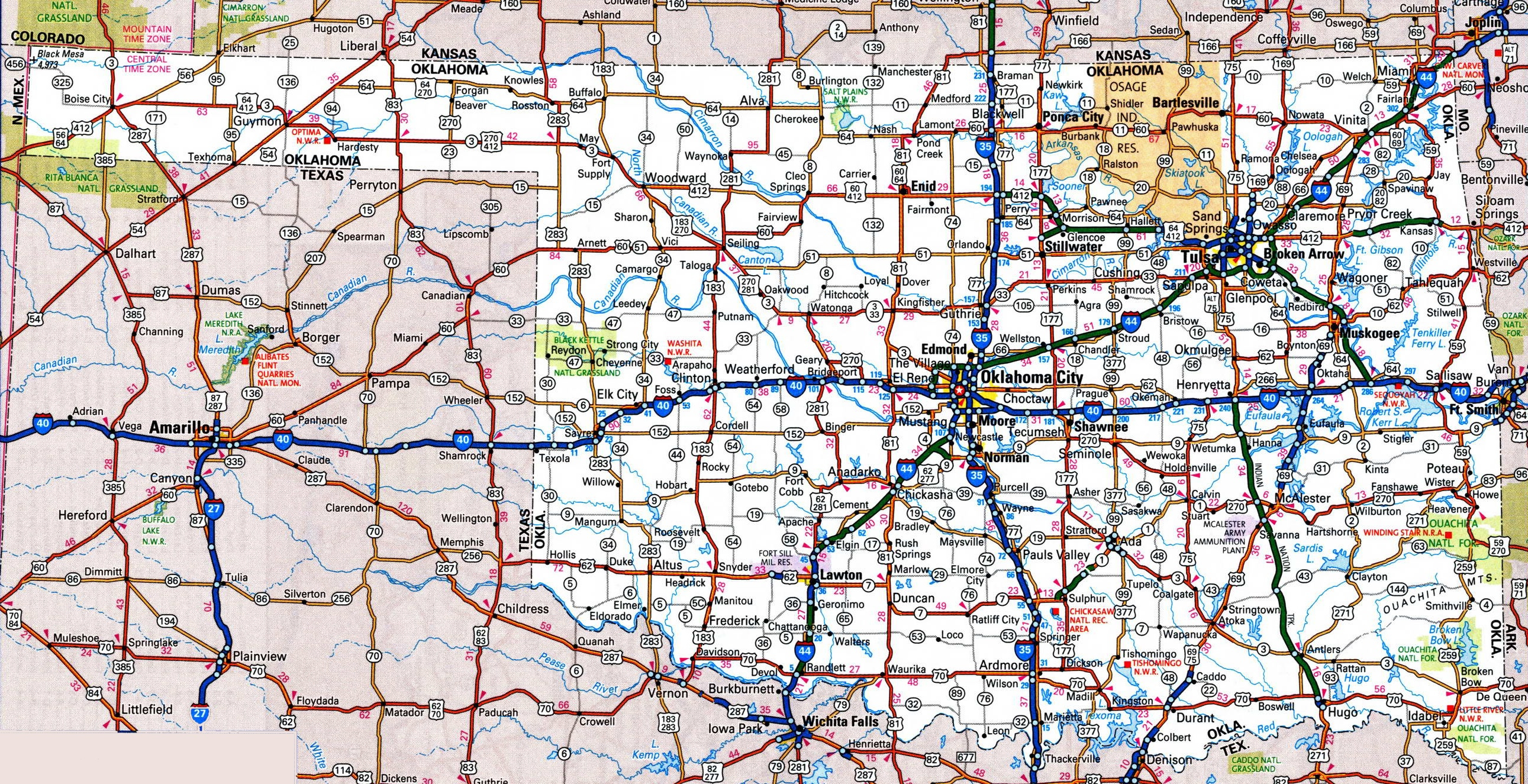 Oklahoma Road Map - Map Of Oklahoma And Texas