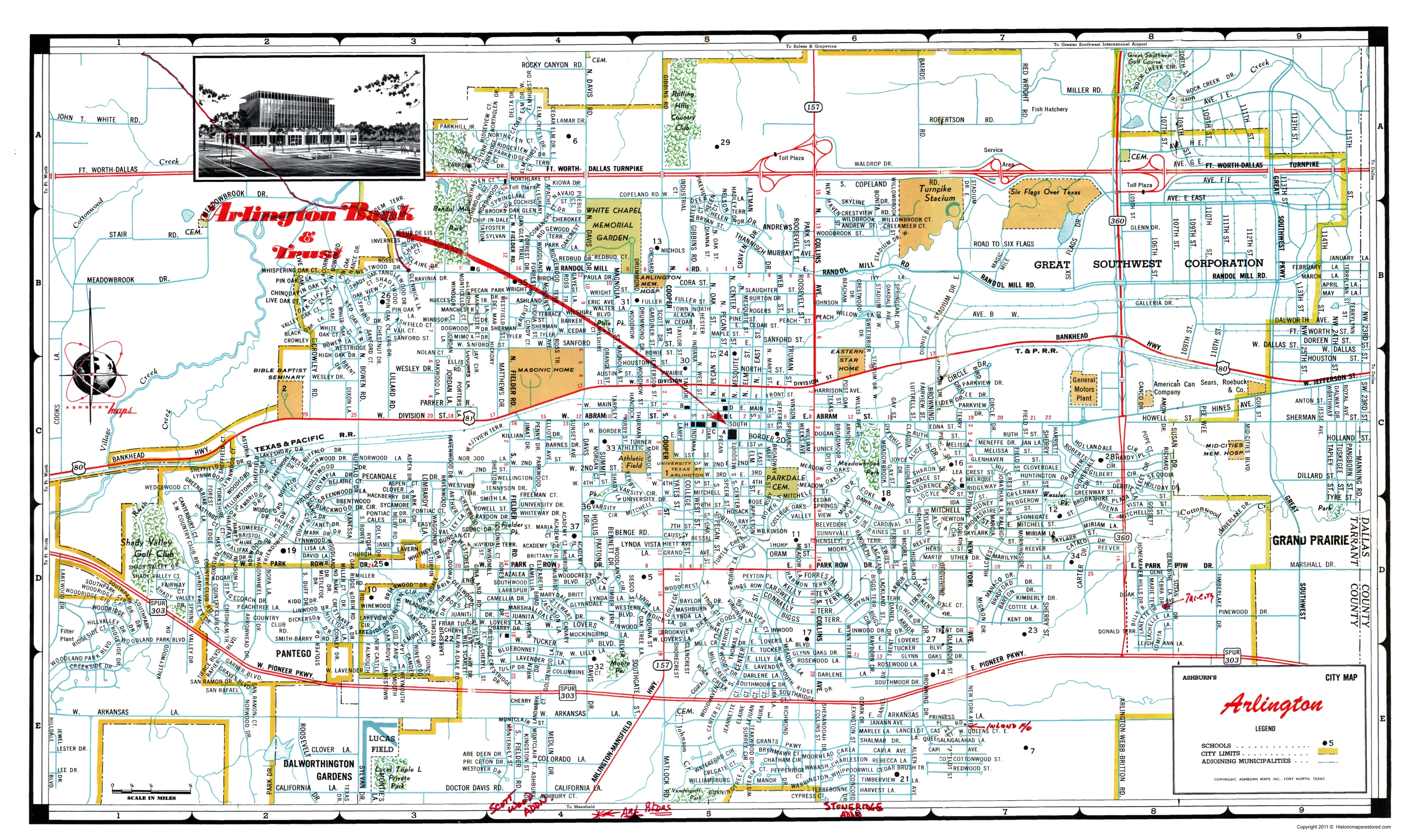 Old City Map - Arlington Texas - Ashburn 1960 - Arlington Texas Map
