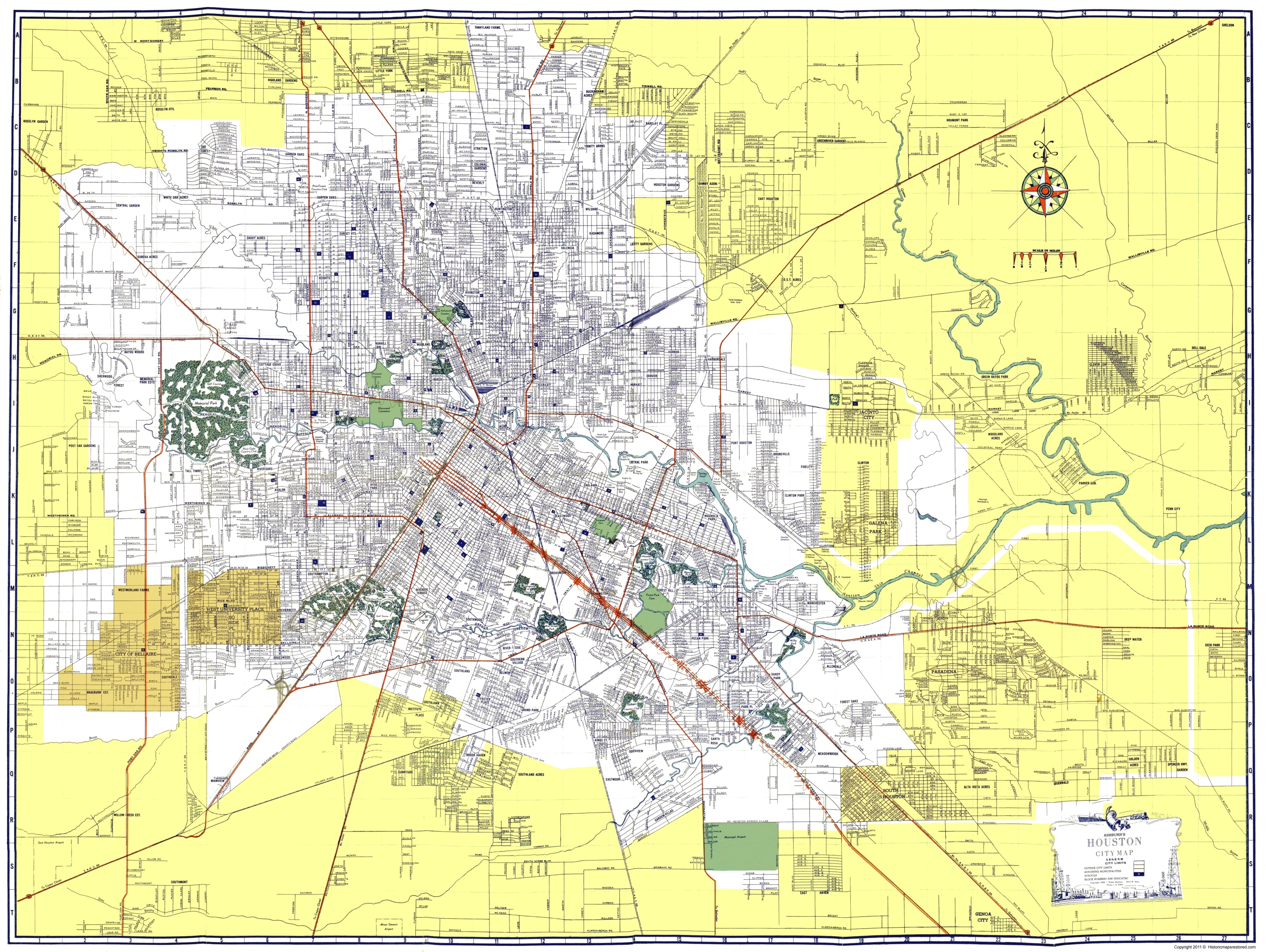 Old City Map - Houston Texas - Ashburn 1950 - Map To Houston Texas