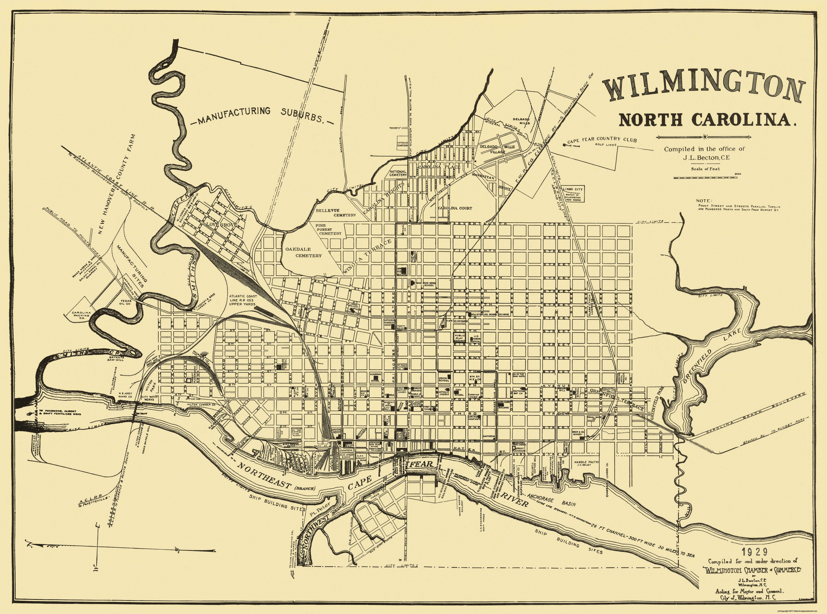 Old City Map - Wilmington North Carolina - 1929 - Printable Map Of Wilmington Nc