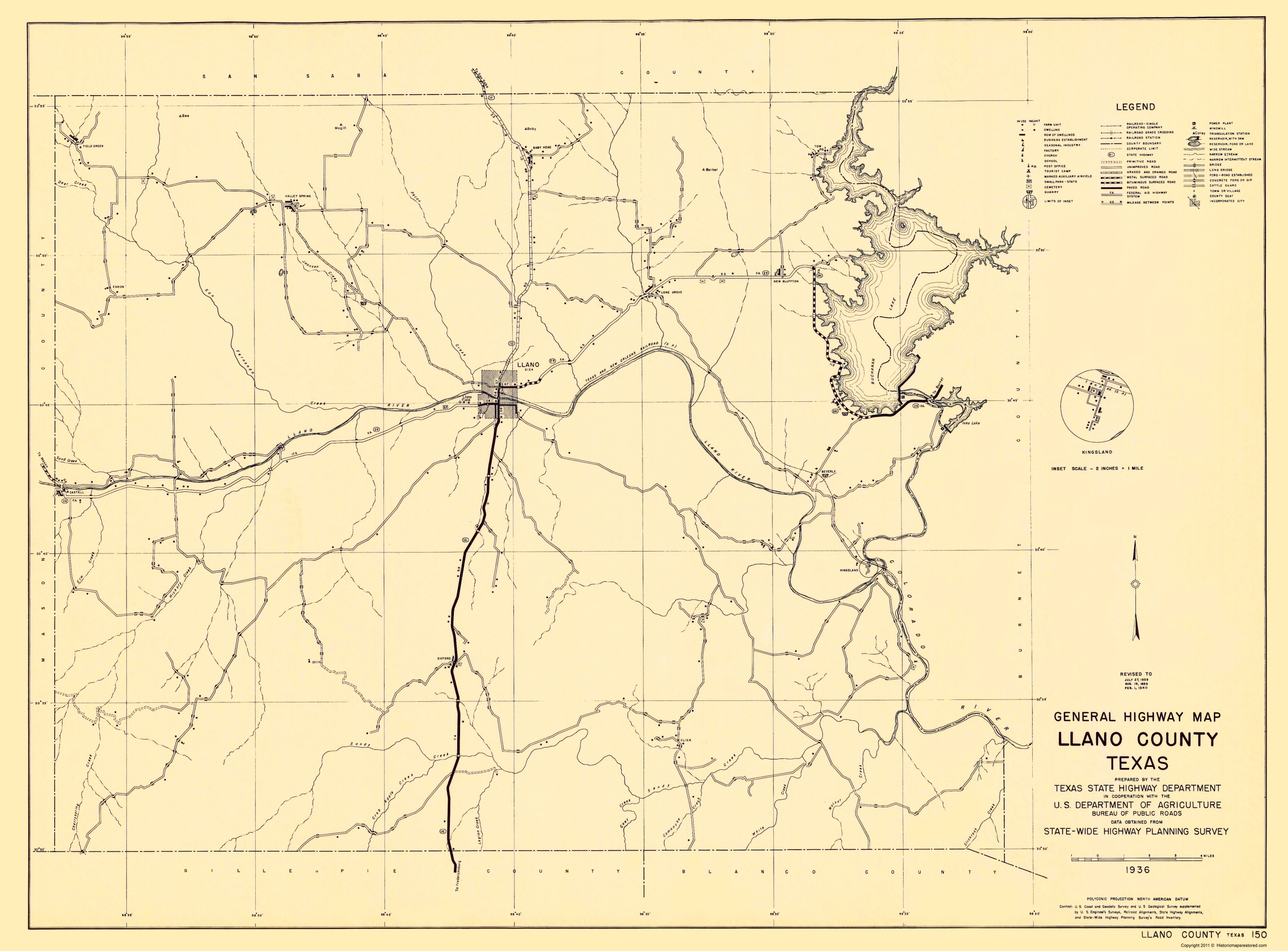Old County Map - Llano Texas - Highway Dept 1936 - Llano Texas Map