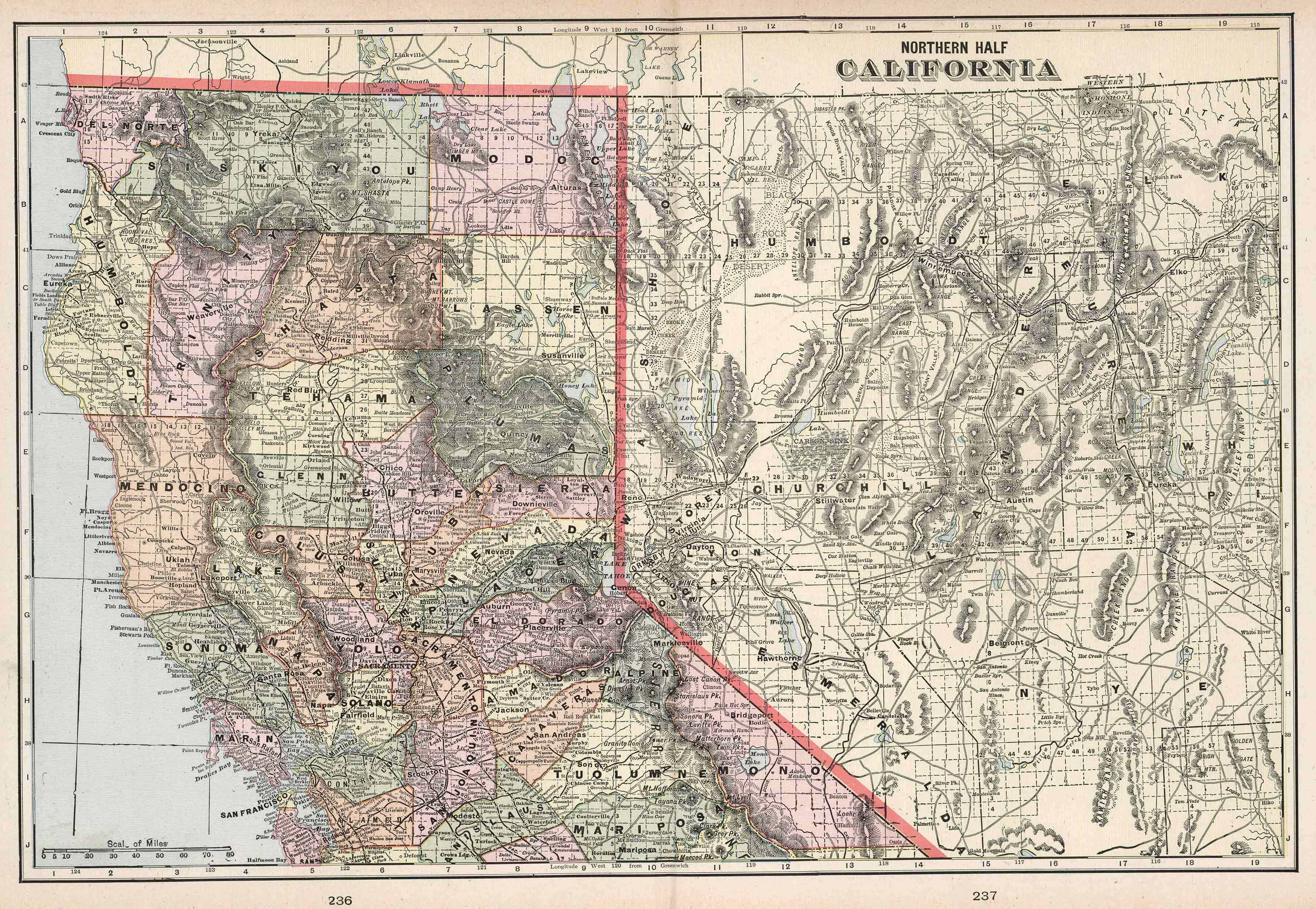 Old Historical City, County And State Maps Of California - Antique Map Of California