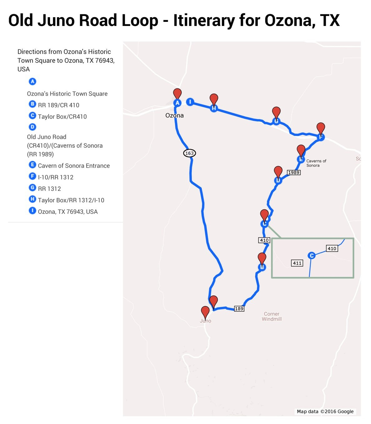 Old Juno Road Itinerary :: Ozona, Texas - Ozona Texas Map