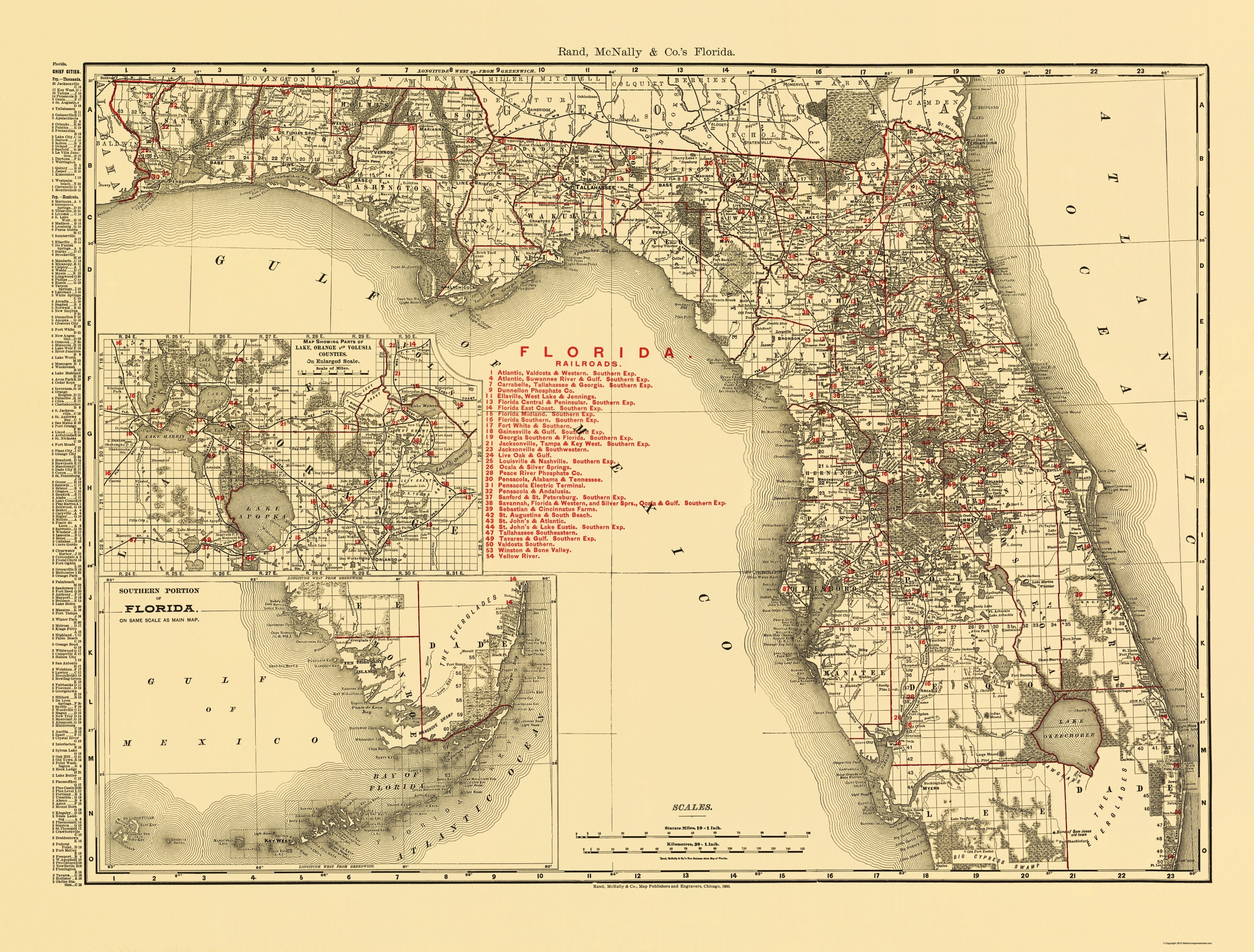 Old State Map - Florida - Rand Mcnally 1900 - Florida Map 1900
