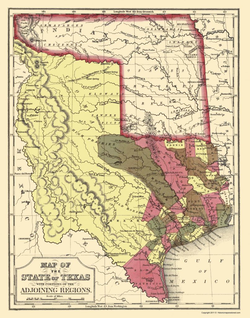 Old State Map Texas Cowperthwait And Mitchell 1846 Texas Map 1846