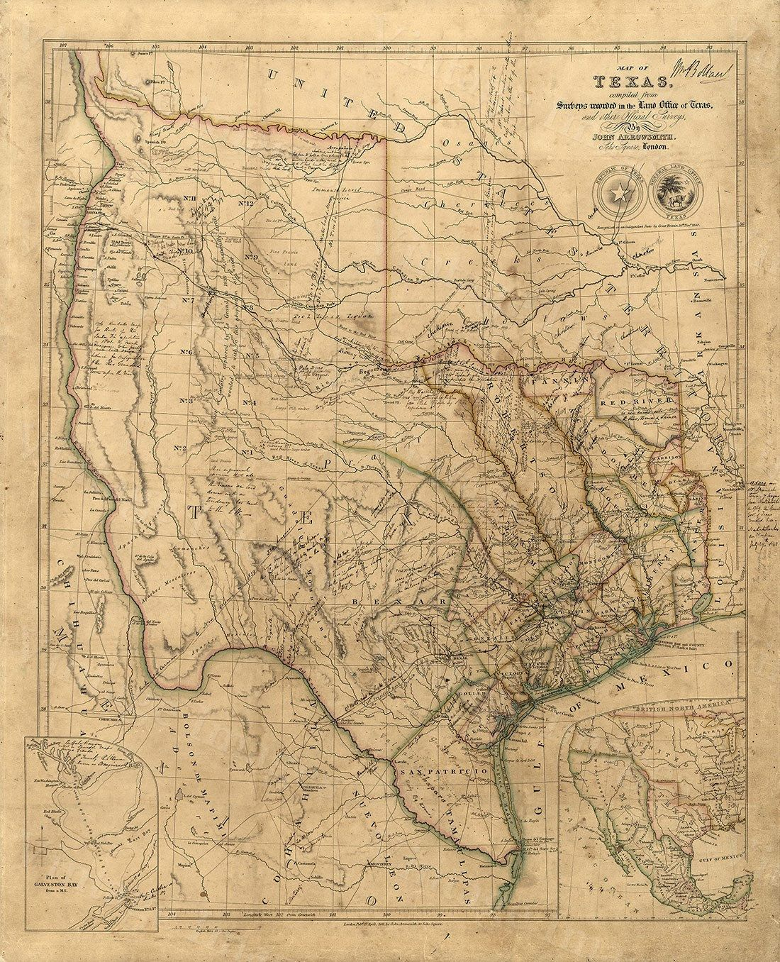 Old Texas Wall Map 1841 Historical Texas Map Antique Decorator Style - Antique Texas Maps For Sale