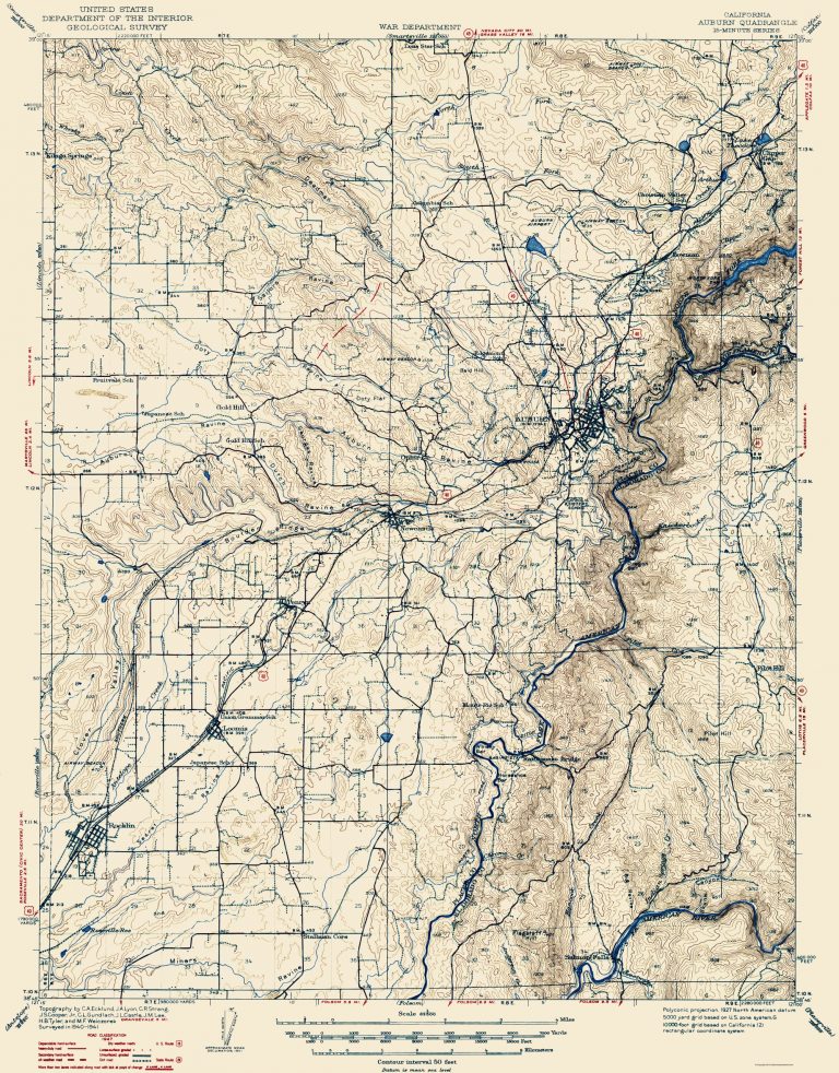Old Topographical Map Auburn California 1941 Auburn California Map