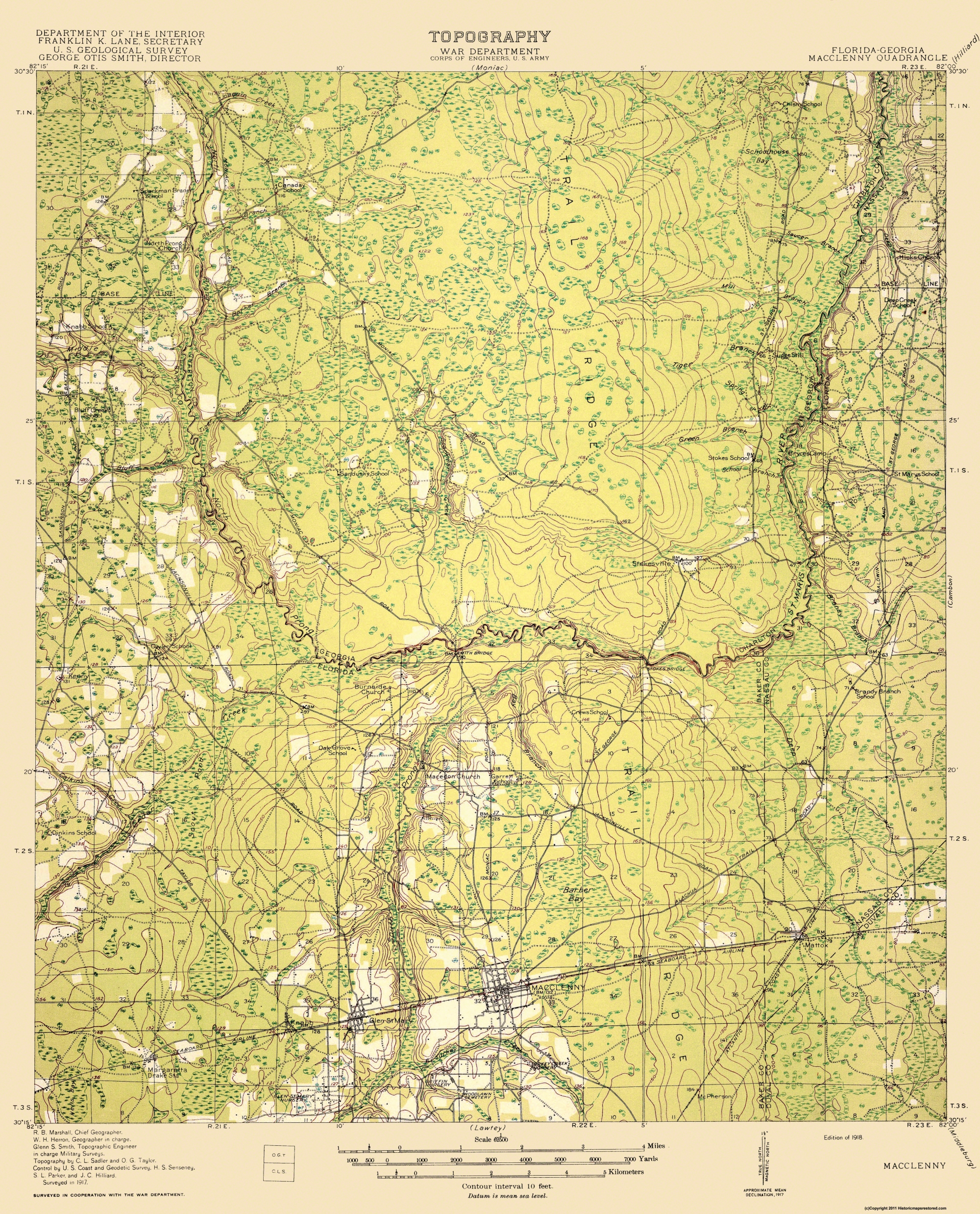 Old Topographical Map - Macclenny Florida, Georgia 1918 - Macclenny Florida Map