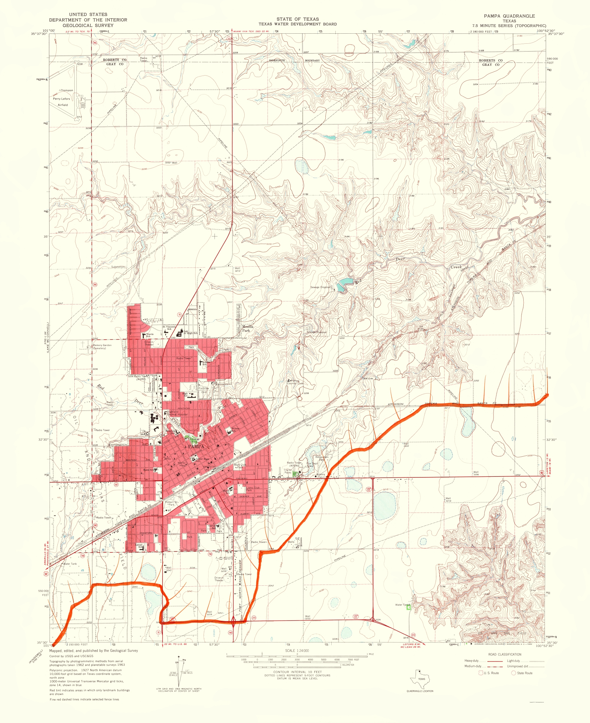 Old Topographical Map - Pampa Texas 1968 - Pampa Texas Map